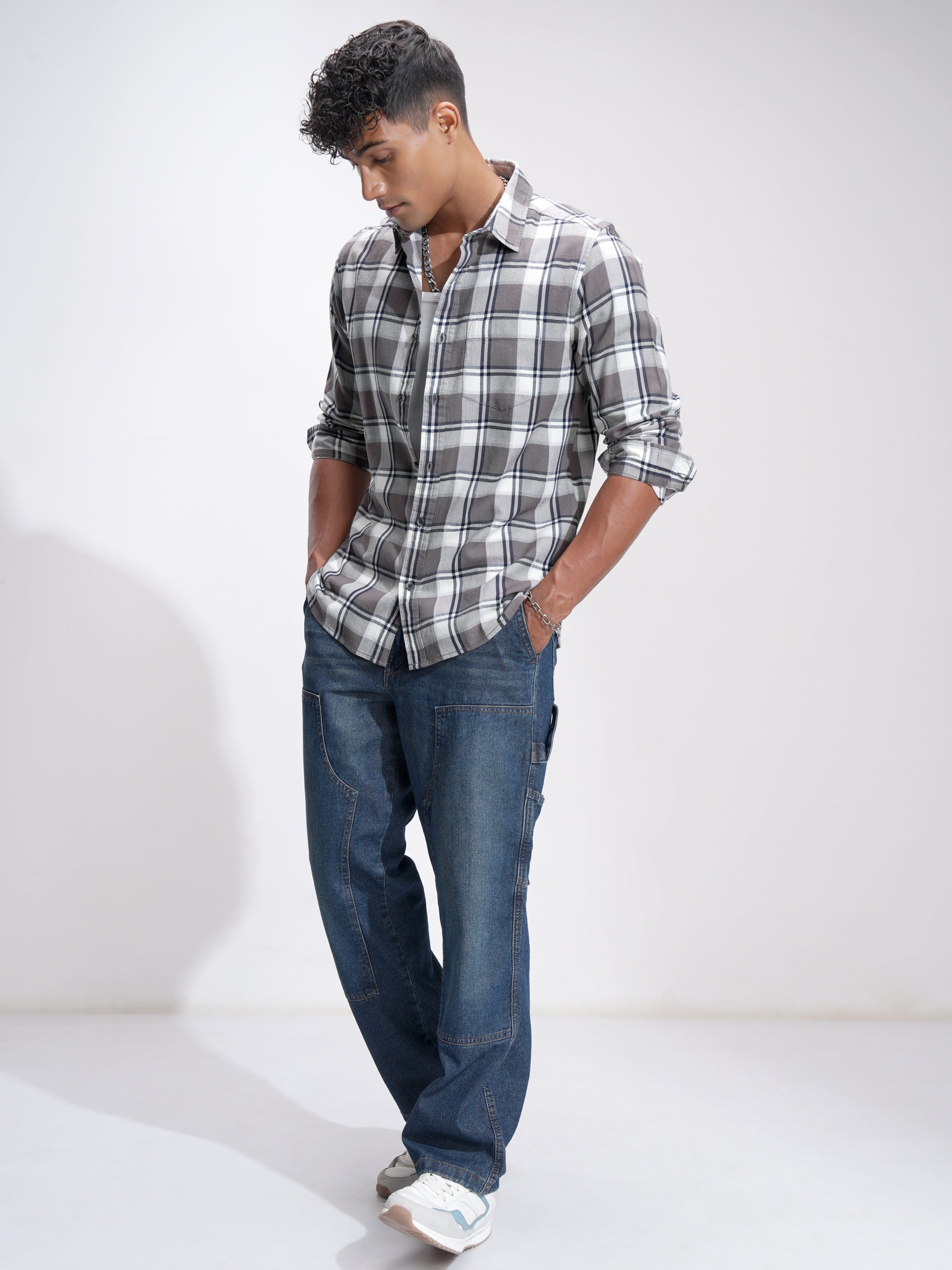 Highlander Men Khaki Checked Slim Fit Casual Shirt - Khaki - Image 2
