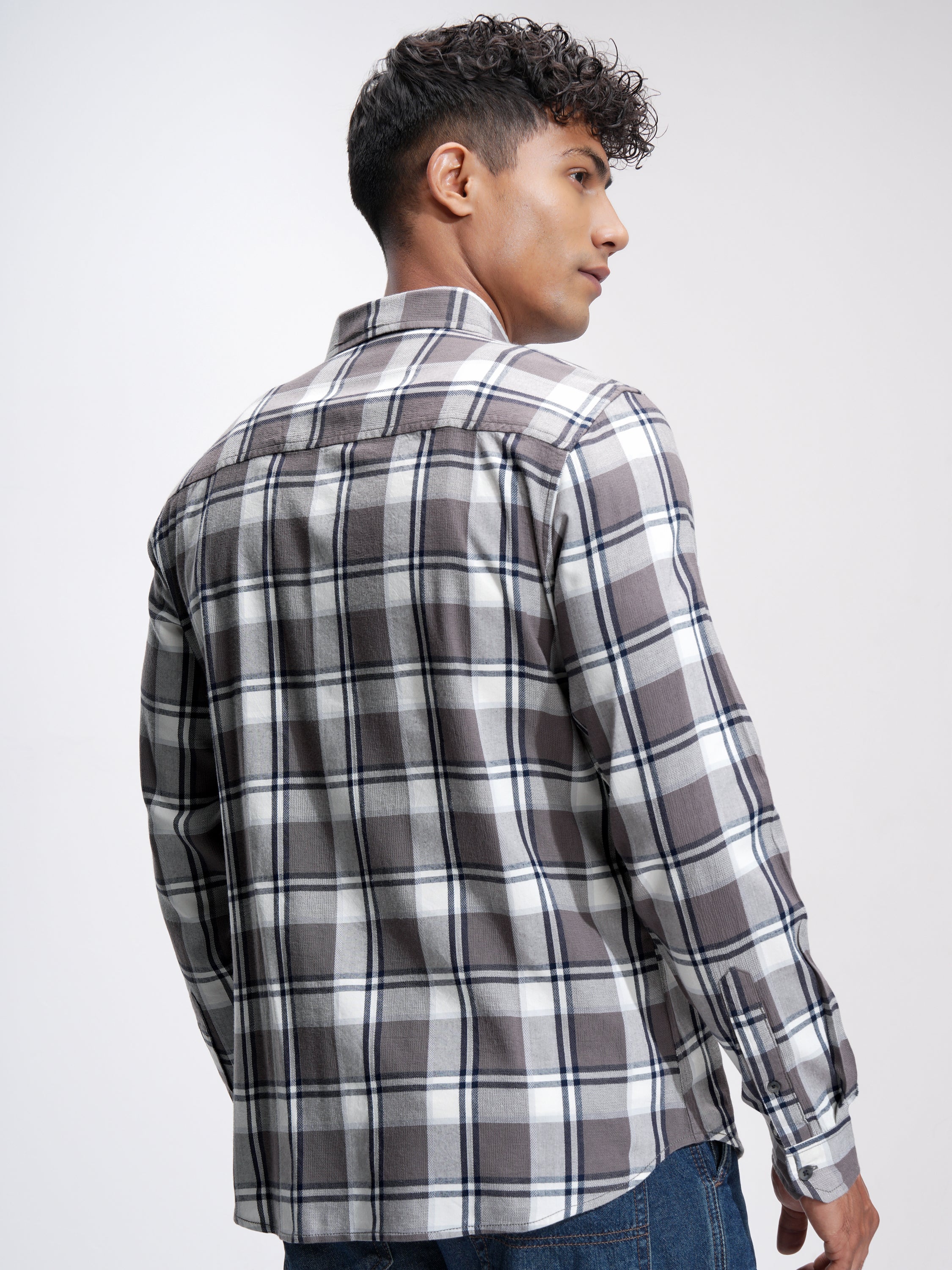 Highlander Men Khaki Checked Slim Fit Casual Shirt - Khaki - Image 3