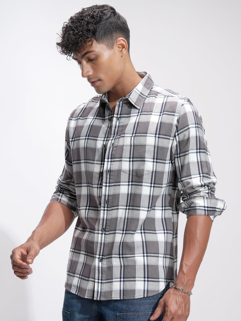 Highlander Men Khaki Checked Slim Fit Casual Shirt - Khaki - Image 4