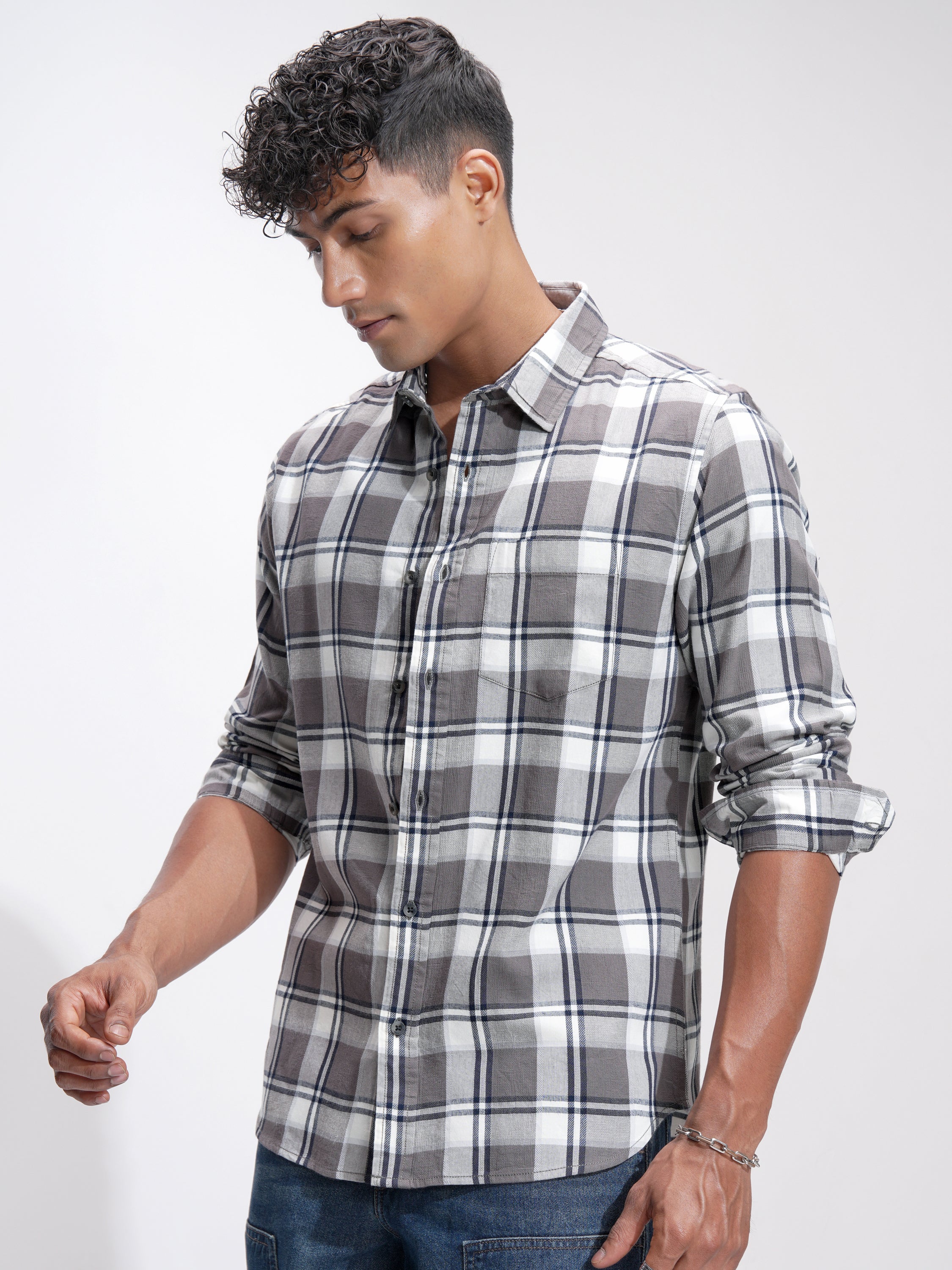 Highlander Men Khaki Checked Slim Fit Casual Shirt - Khaki - Image 4
