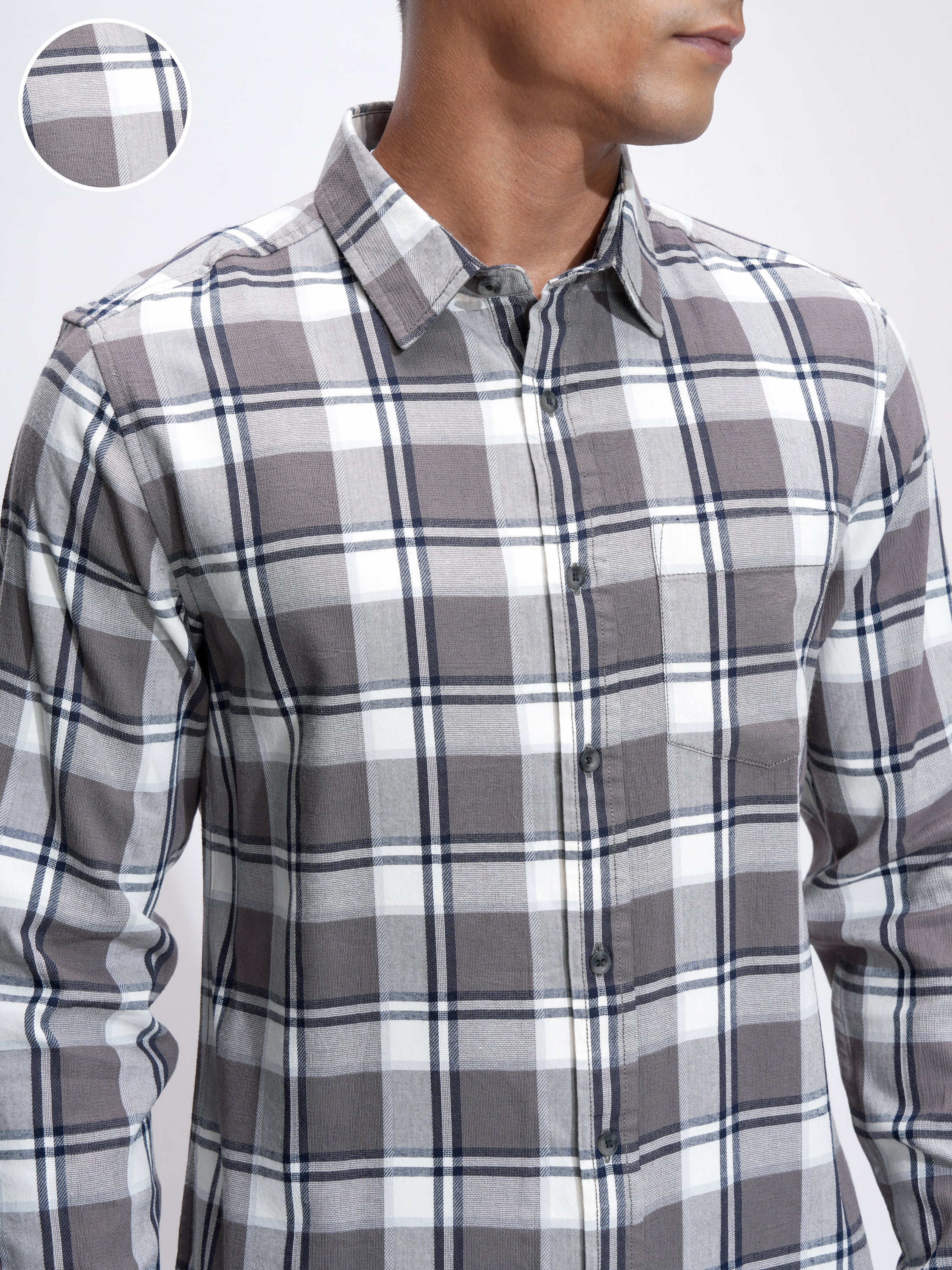 Highlander Men Khaki Checked Slim Fit Casual Shirt - Khaki - Image 5