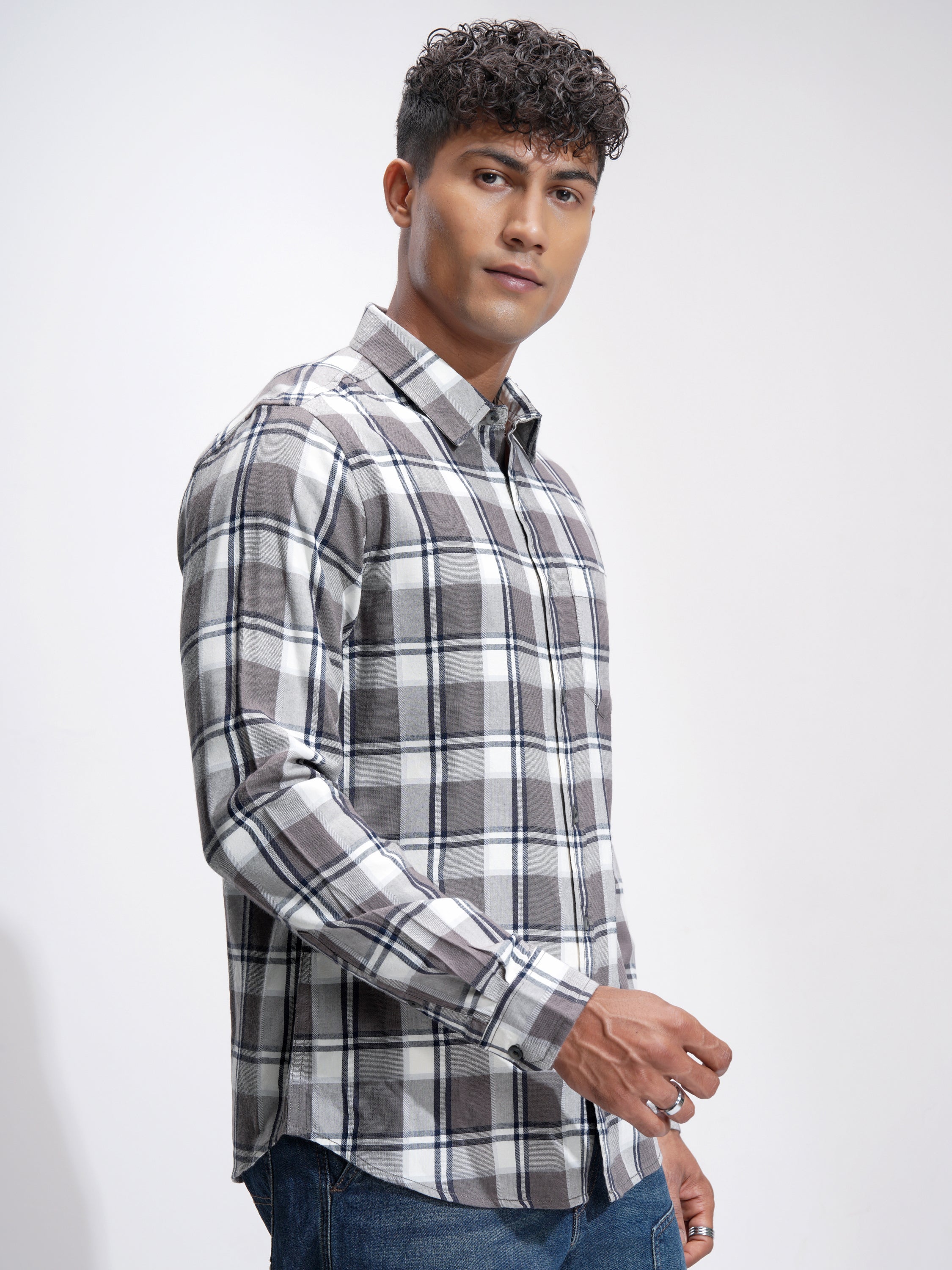 Highlander Men Khaki Checked Slim Fit Casual Shirt - Khaki - Image 6