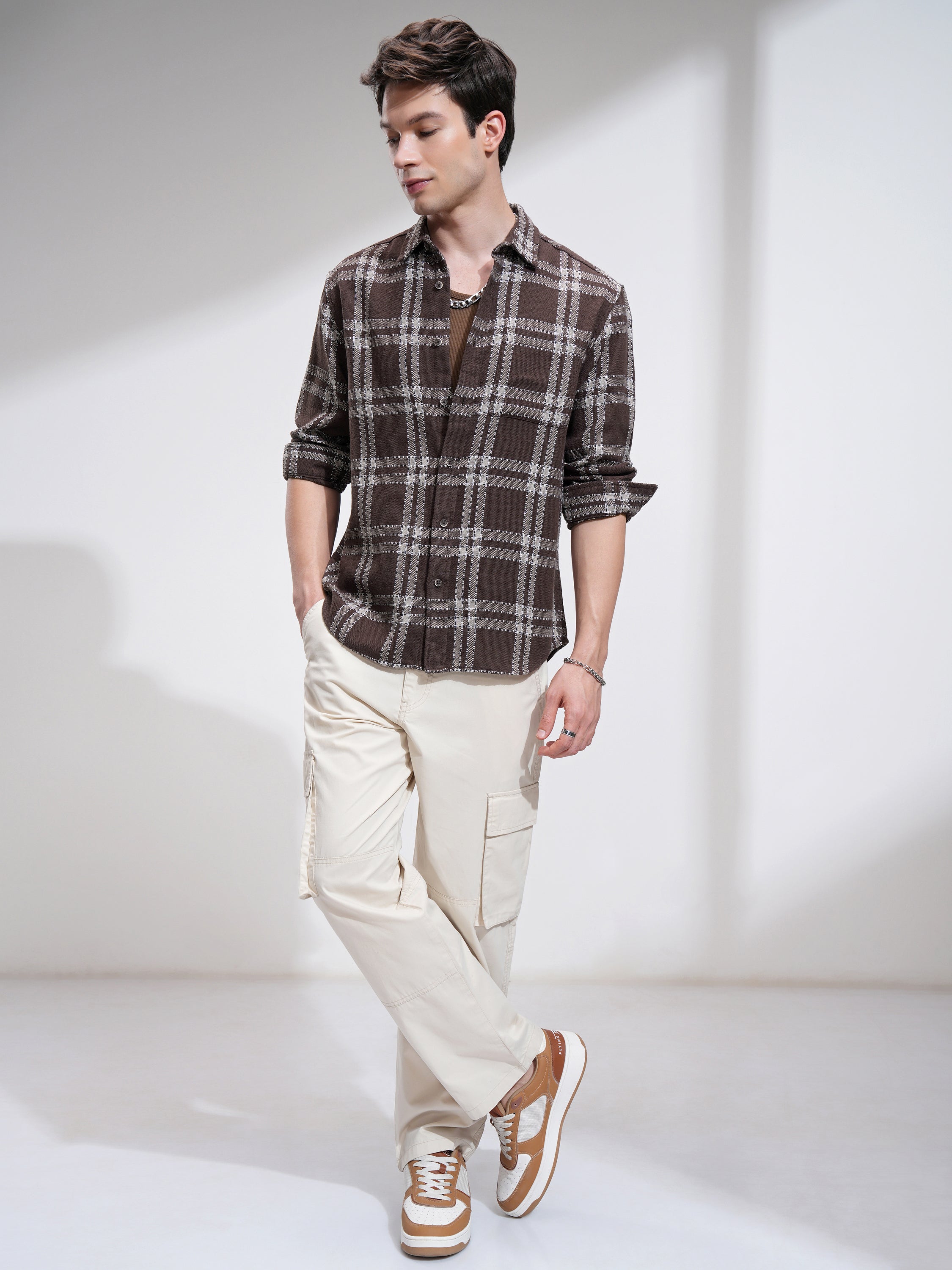 Highlander Men Brown Checked Relaxed Fit Casual Shirt - Brown - Image 2