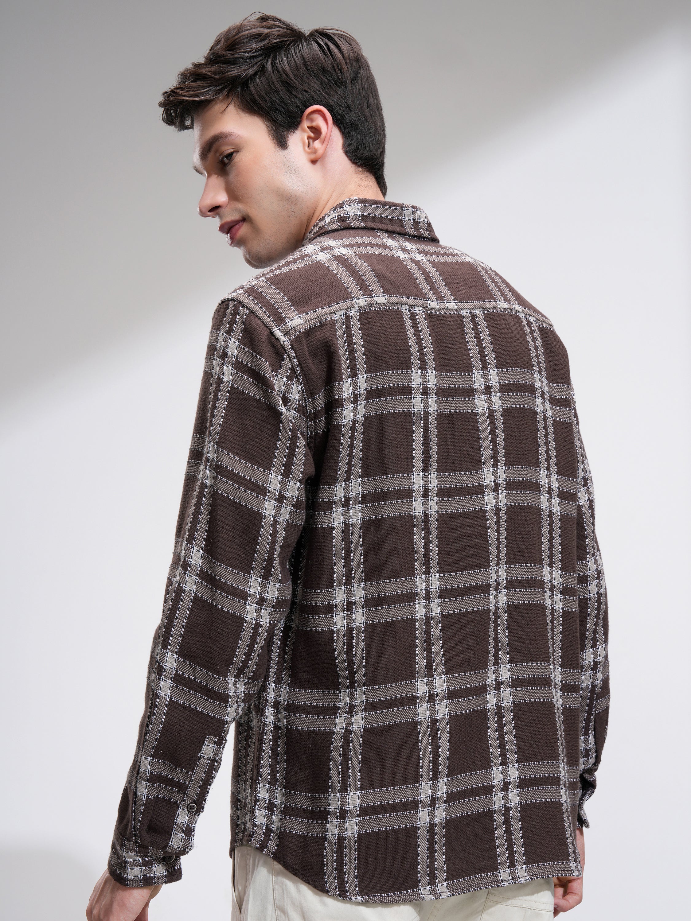 Highlander Men Brown Checked Relaxed Fit Casual Shirt - Brown - Image 3