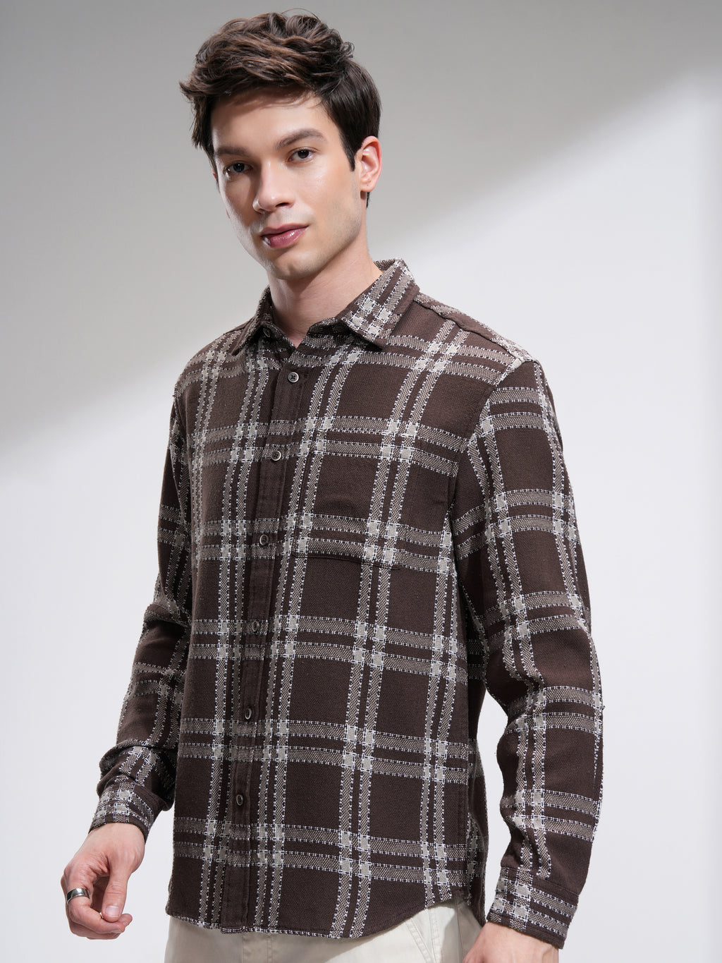 Highlander Men Brown Checked Relaxed Fit Casual Shirt - Brown - Image 4