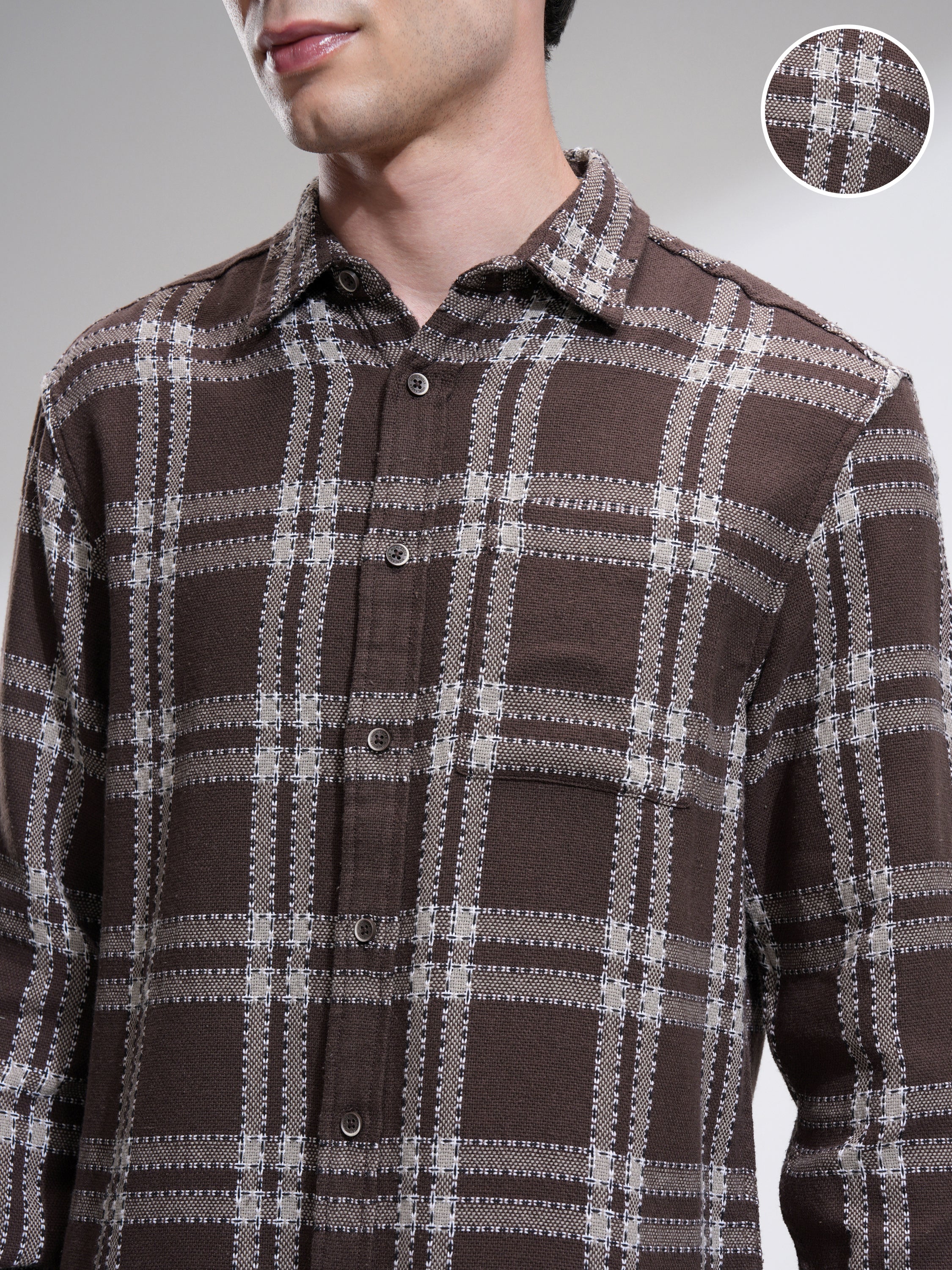 Highlander Men Brown Checked Relaxed Fit Casual Shirt - Brown - Image 5