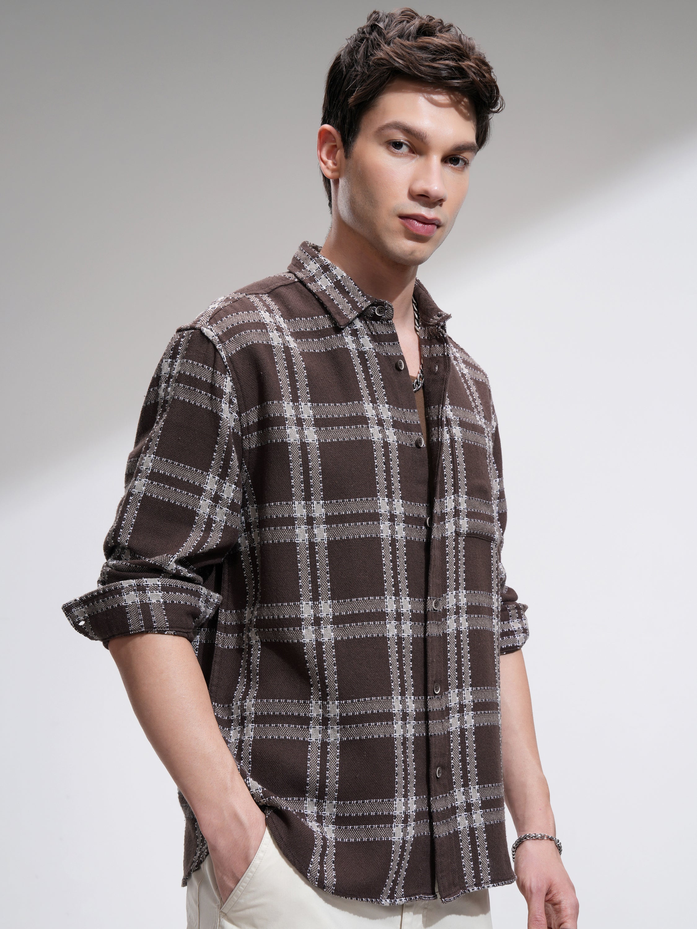 Highlander Men Brown Checked Relaxed Fit Casual Shirt - Brown - Image 6