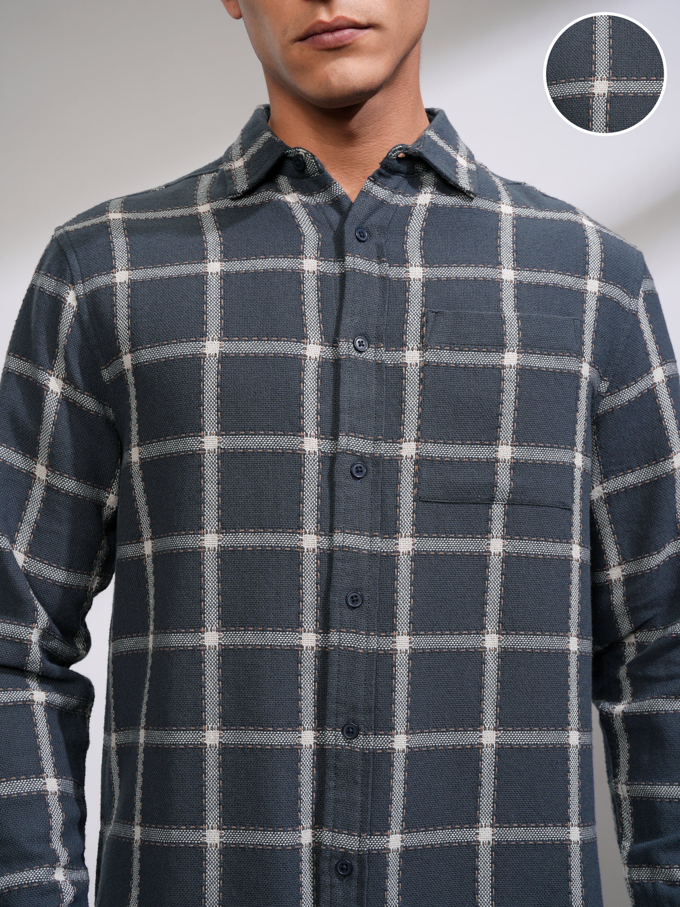 Highlander Men Grey Checked Relaxed Fit Casual Shirt - Grey - Image 5