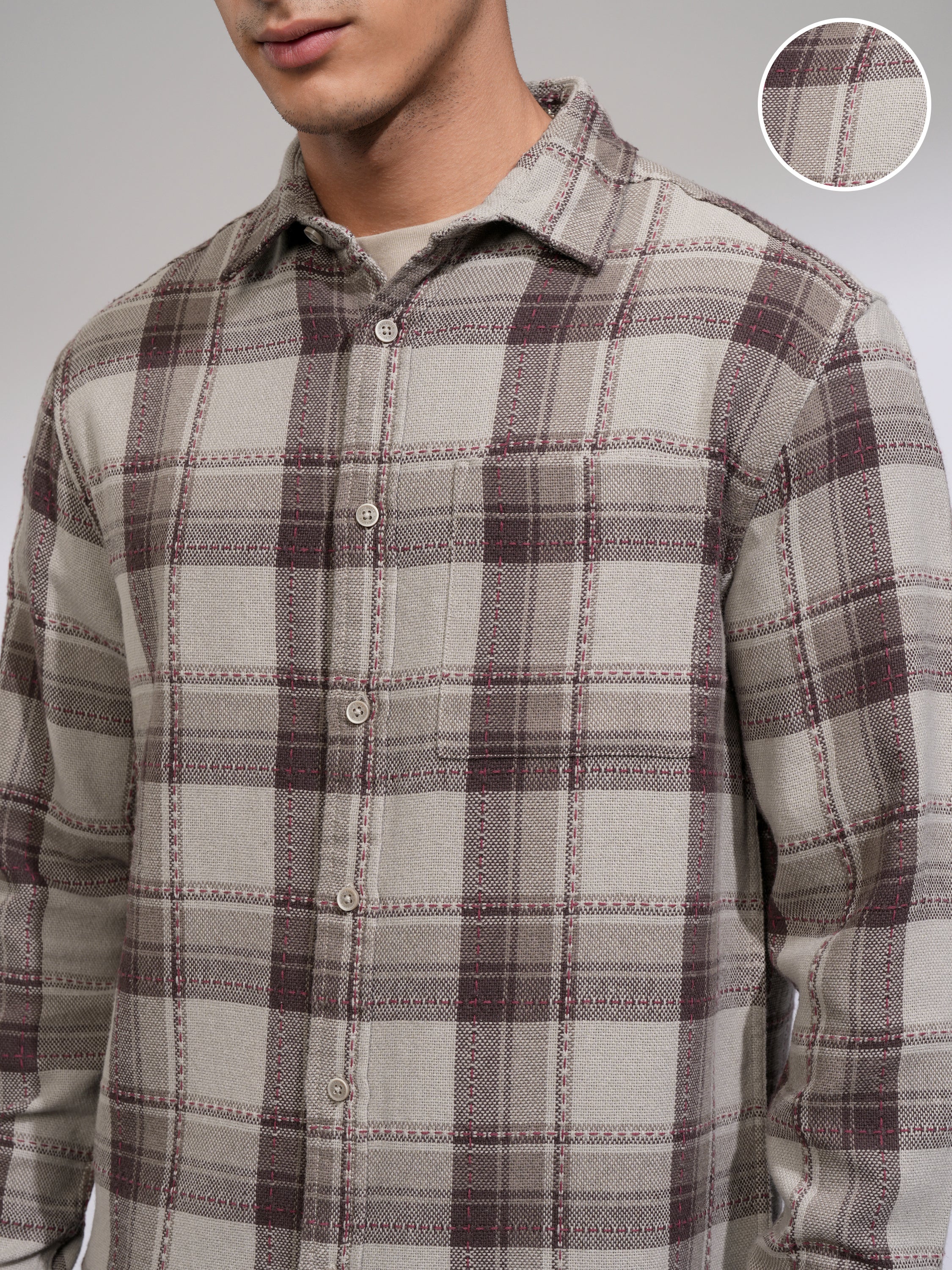 Highlander Men Grey Checked Relaxed Fit Casual Shirt - Grey - Image 5