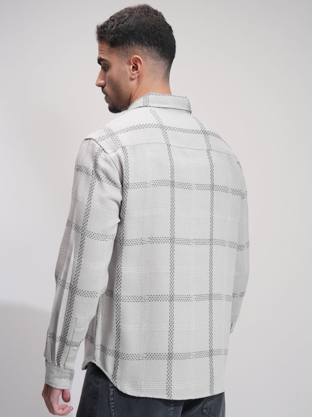 Highlander Men Grey Checked Relaxed Fit Casual Shirt - Grey - Image 3