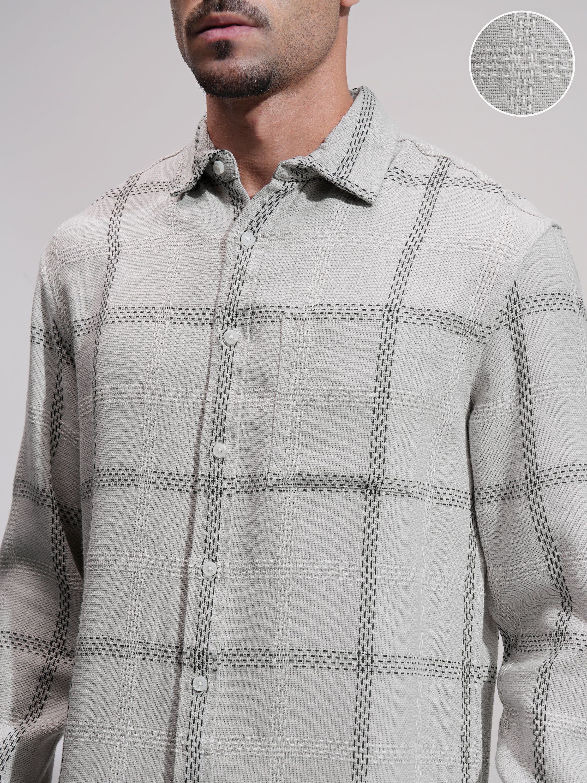 Highlander Men Grey Checked Relaxed Fit Casual Shirt - Grey - Image 5