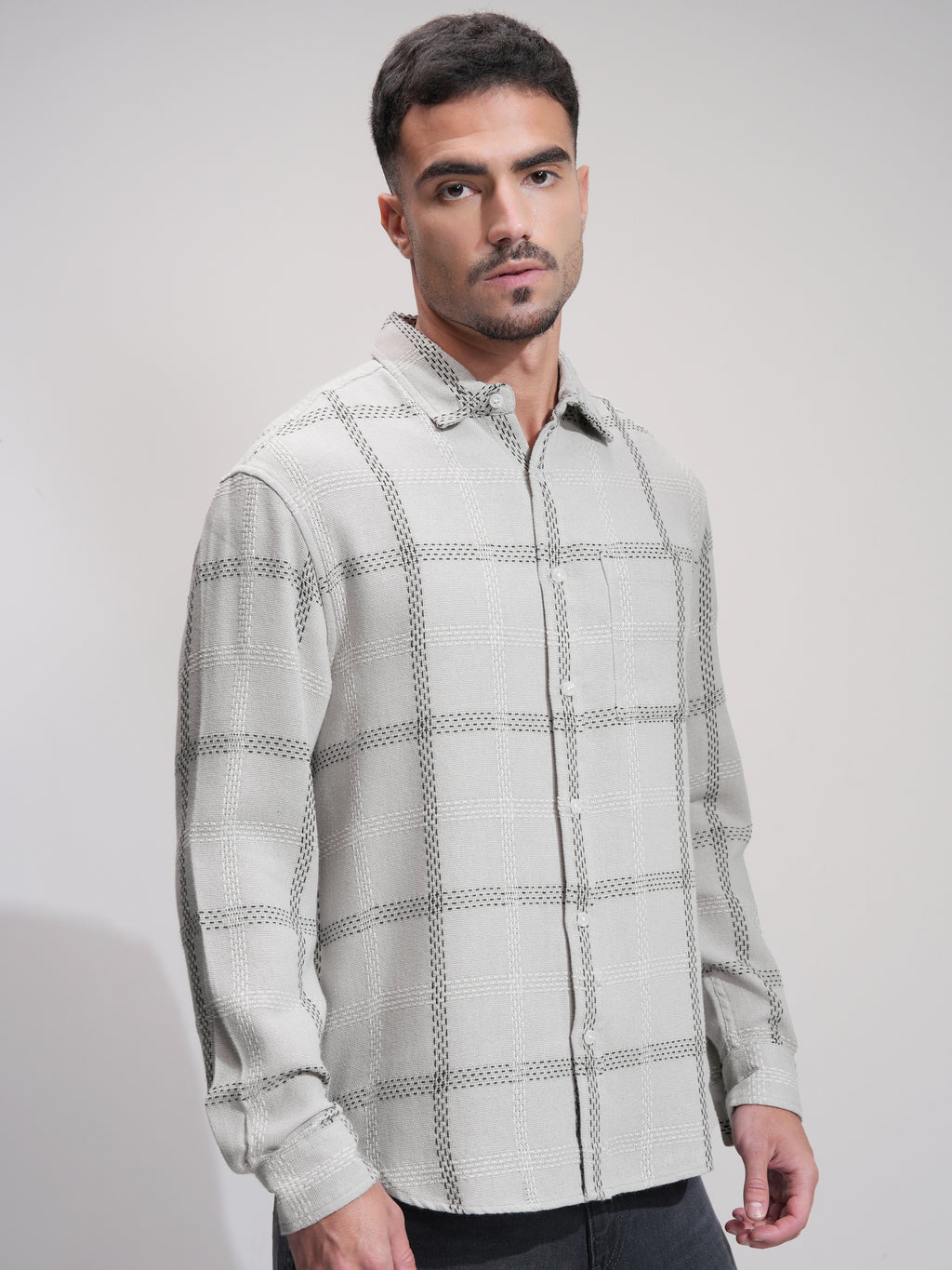 Highlander Men Grey Checked Relaxed Fit Casual Shirt - Grey - Image 6