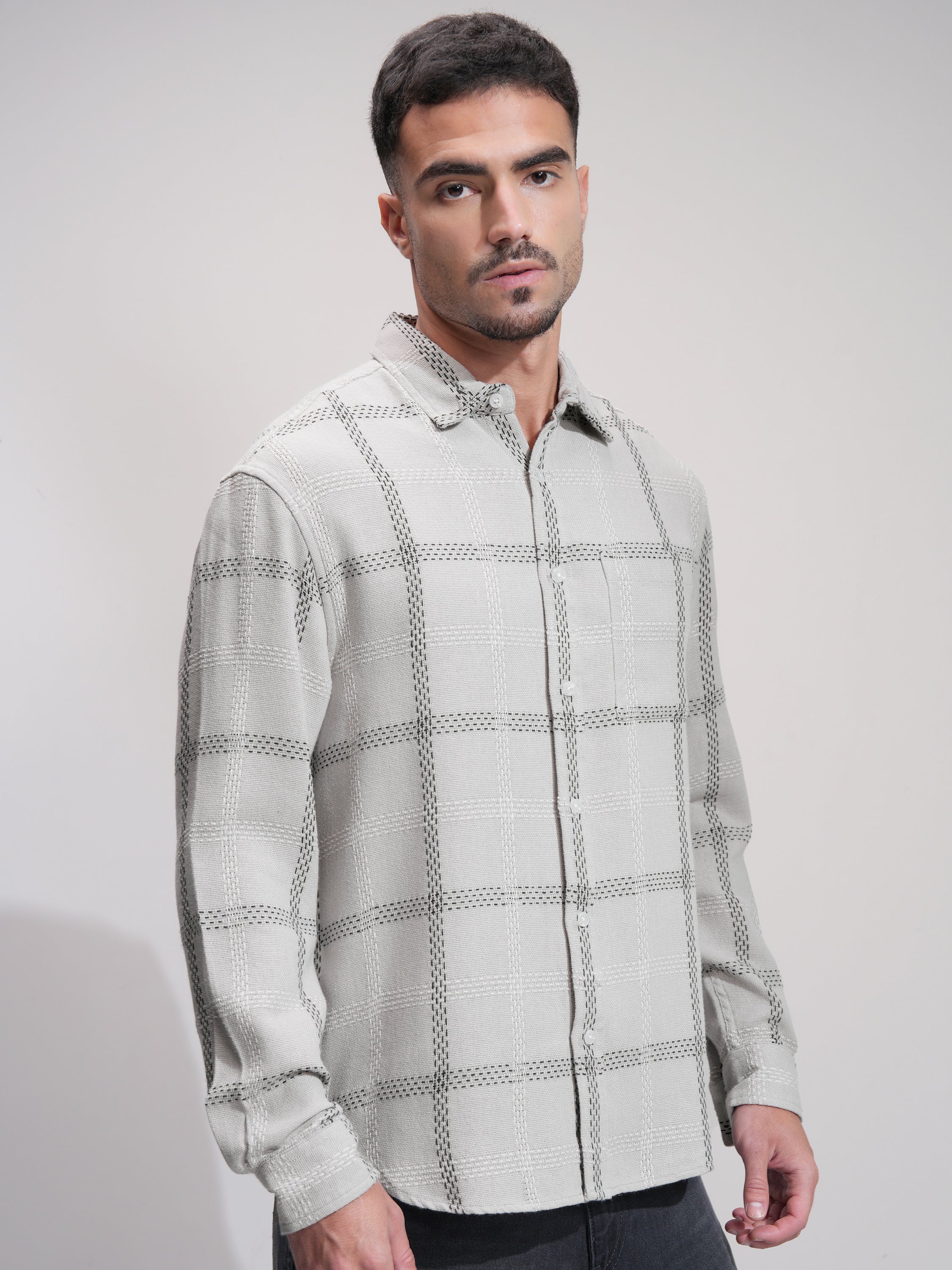 Highlander Men Grey Checked Relaxed Fit Casual Shirt - Grey - Image 6