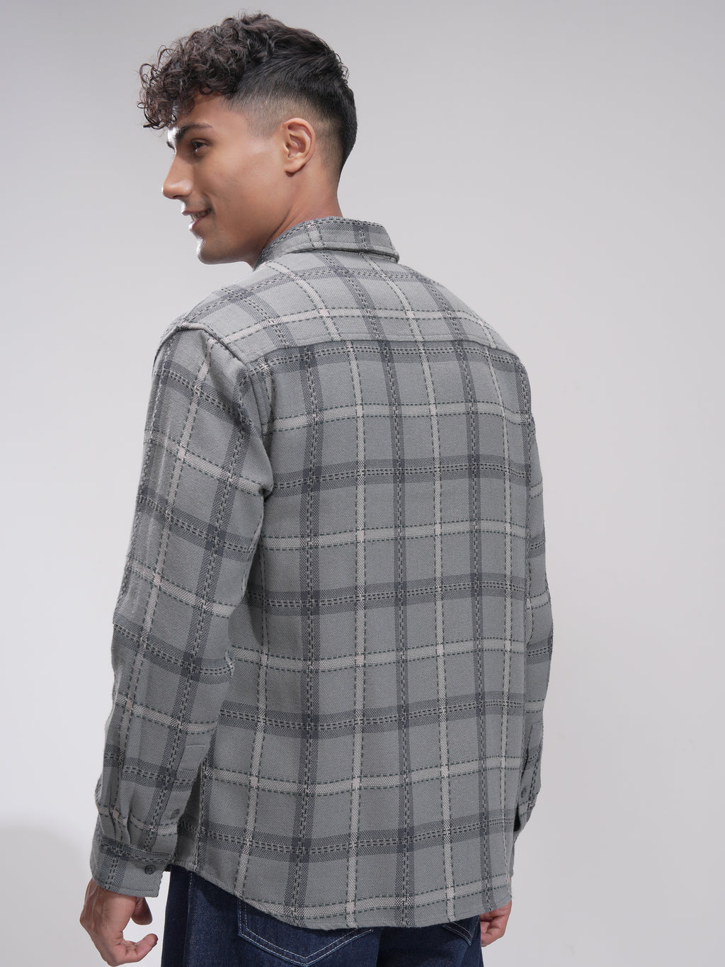 Highlander Men Grey Checked Relaxed Fit Casual Shirt - Grey - Image 3