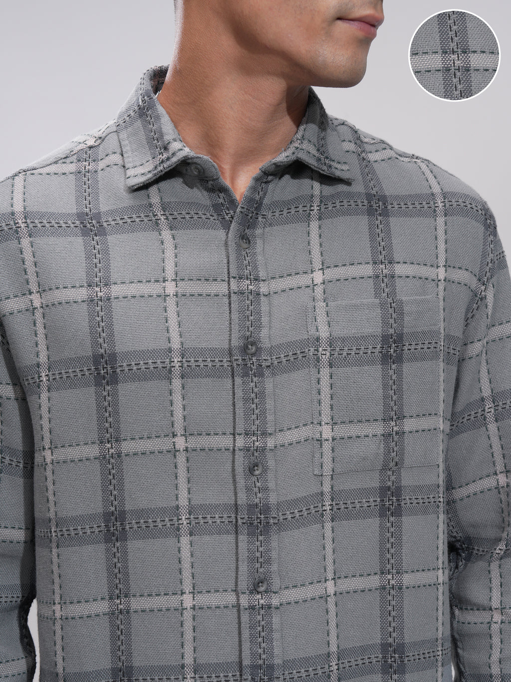 Highlander Men Grey Checked Relaxed Fit Casual Shirt - Grey - Image 5