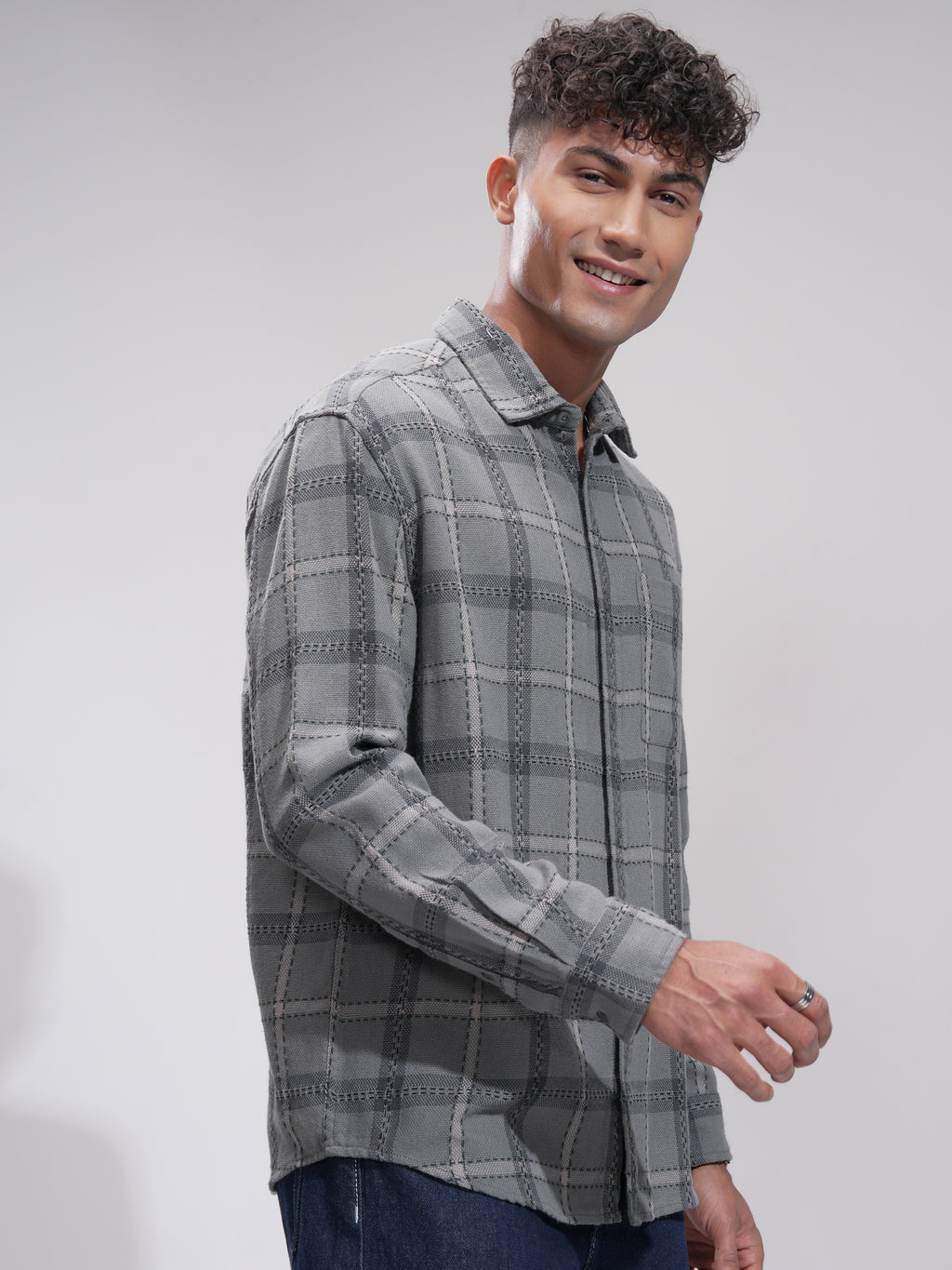 Highlander Men Grey Checked Relaxed Fit Casual Shirt - Grey - Image 6