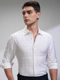 Highlander Men White Self Design Slim Fit Casual Shirt - White - Image 1
