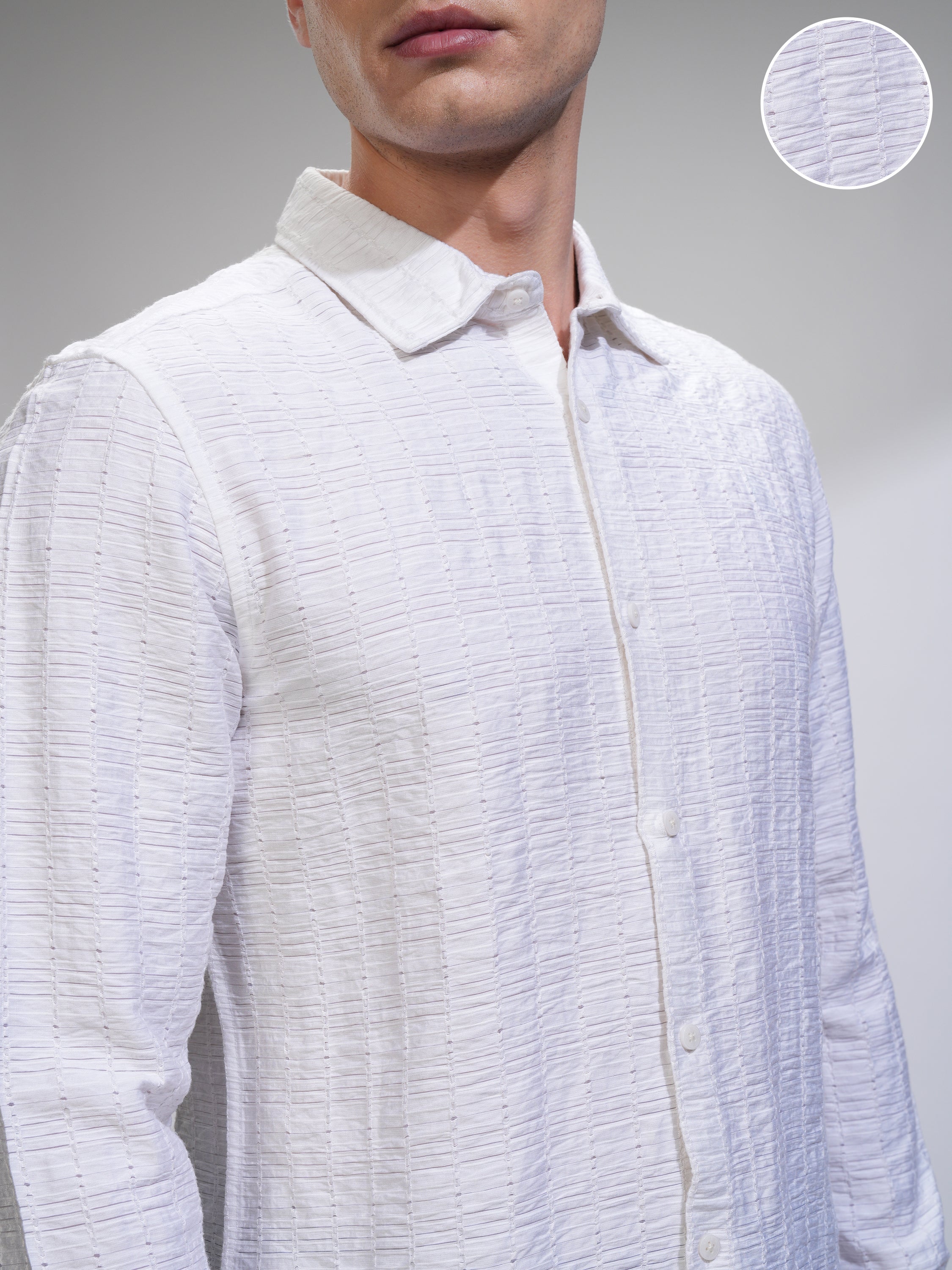 Highlander Men White Self Design Slim Fit Casual Shirt - White - Image 5