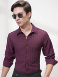 Highlander Men Purple Self Design Slim Fit Casual Shirt - Purple - Image 1