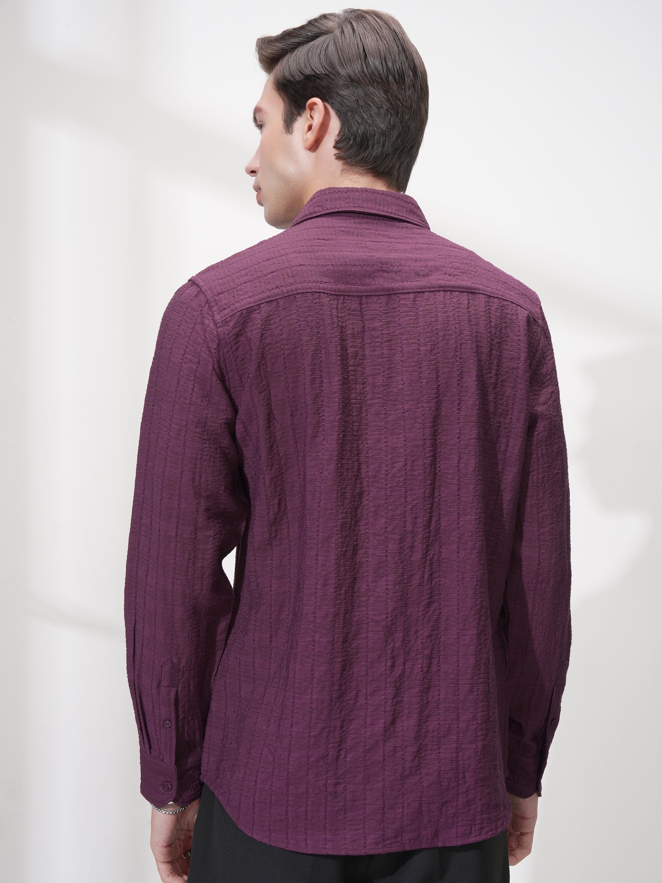 Highlander Men Purple Self Design Slim Fit Casual Shirt - Purple - Image 3