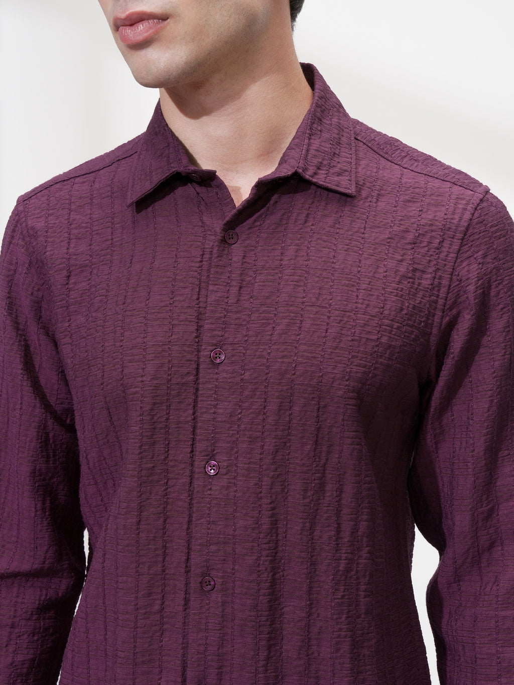 Highlander Men Purple Self Design Slim Fit Casual Shirt - Purple - Image 5