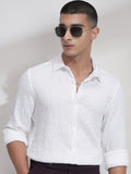 Highlander Men White Self Design Slim Fit Casual Shirt - White - Image 1