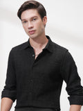 Highlander Men Black Self Design Slim Fit Casual Shirt - Black - Image 1