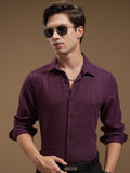 Highlander Men Purple Self Design Slim Fit Casual Shirt - Purple - Image 1