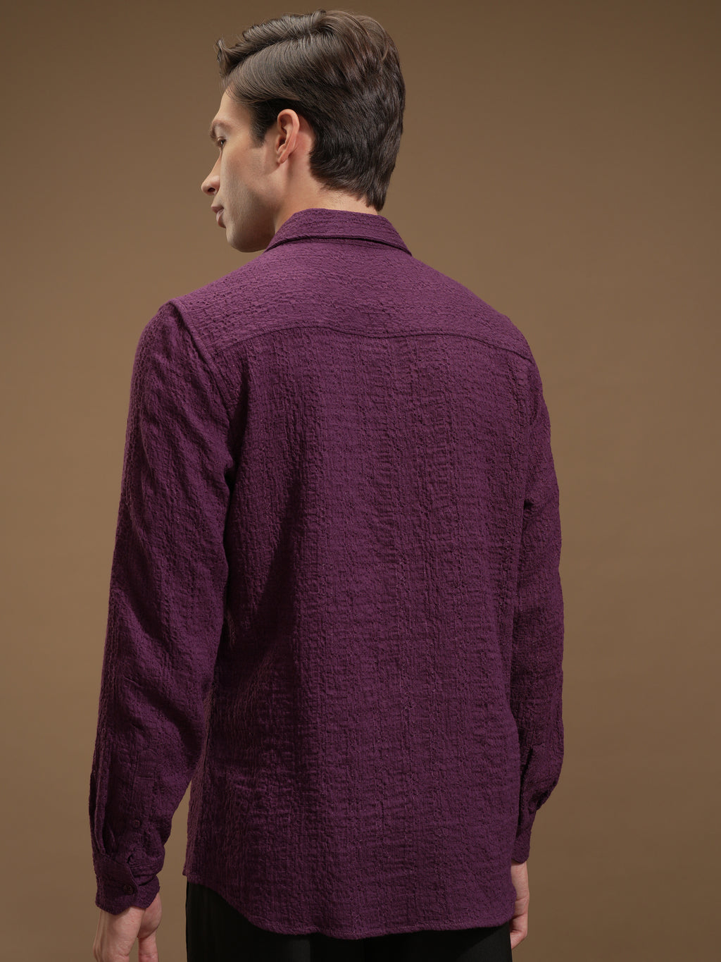 Highlander Men Purple Self Design Slim Fit Casual Shirt - Purple - Image 3