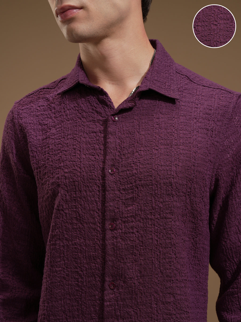 Highlander Men Purple Self Design Slim Fit Casual Shirt - Purple - Image 5