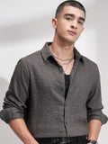 Highlander Men Olive Self Design Slim Fit Casual Shirt - Olive - Image 1
