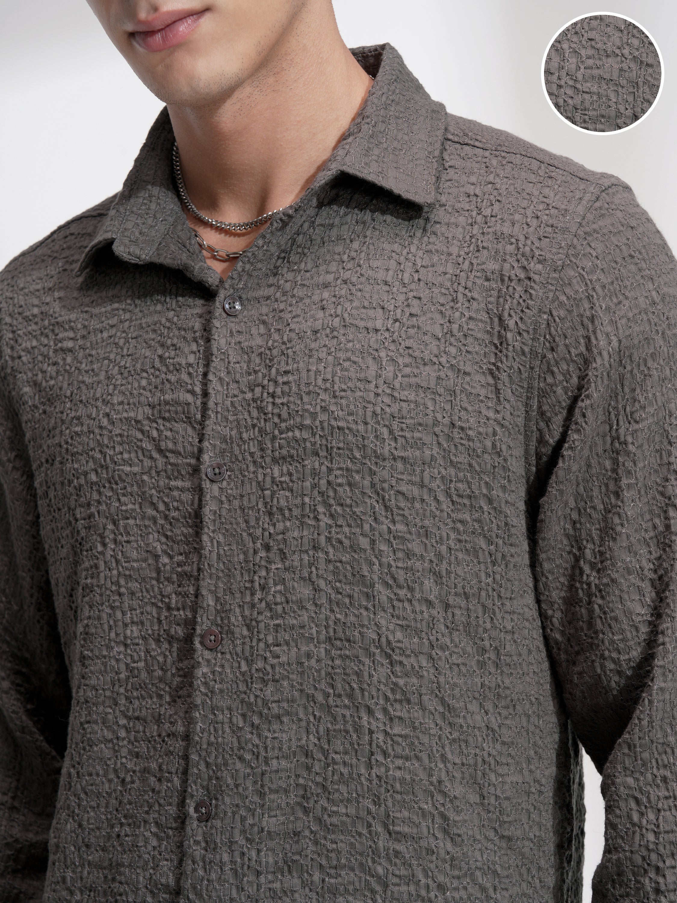 Highlander Men Olive Self Design Slim Fit Casual Shirt - Olive - Image 5