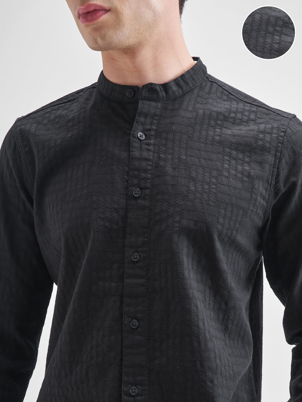 Highlander Men Black Self Design Slim Fit Casual Shirt - Black - Image 5