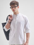 Highlander Men White Self Design Slim Fit Casual Shirt - White - Image 1