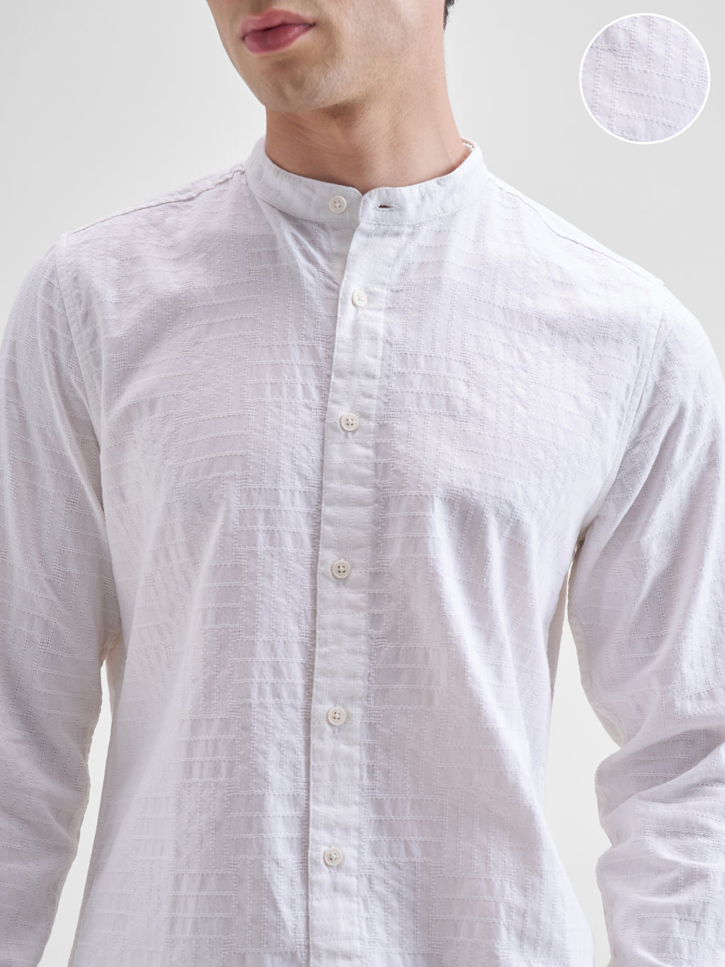Highlander Men White Self Design Slim Fit Casual Shirt - White - Image 5
