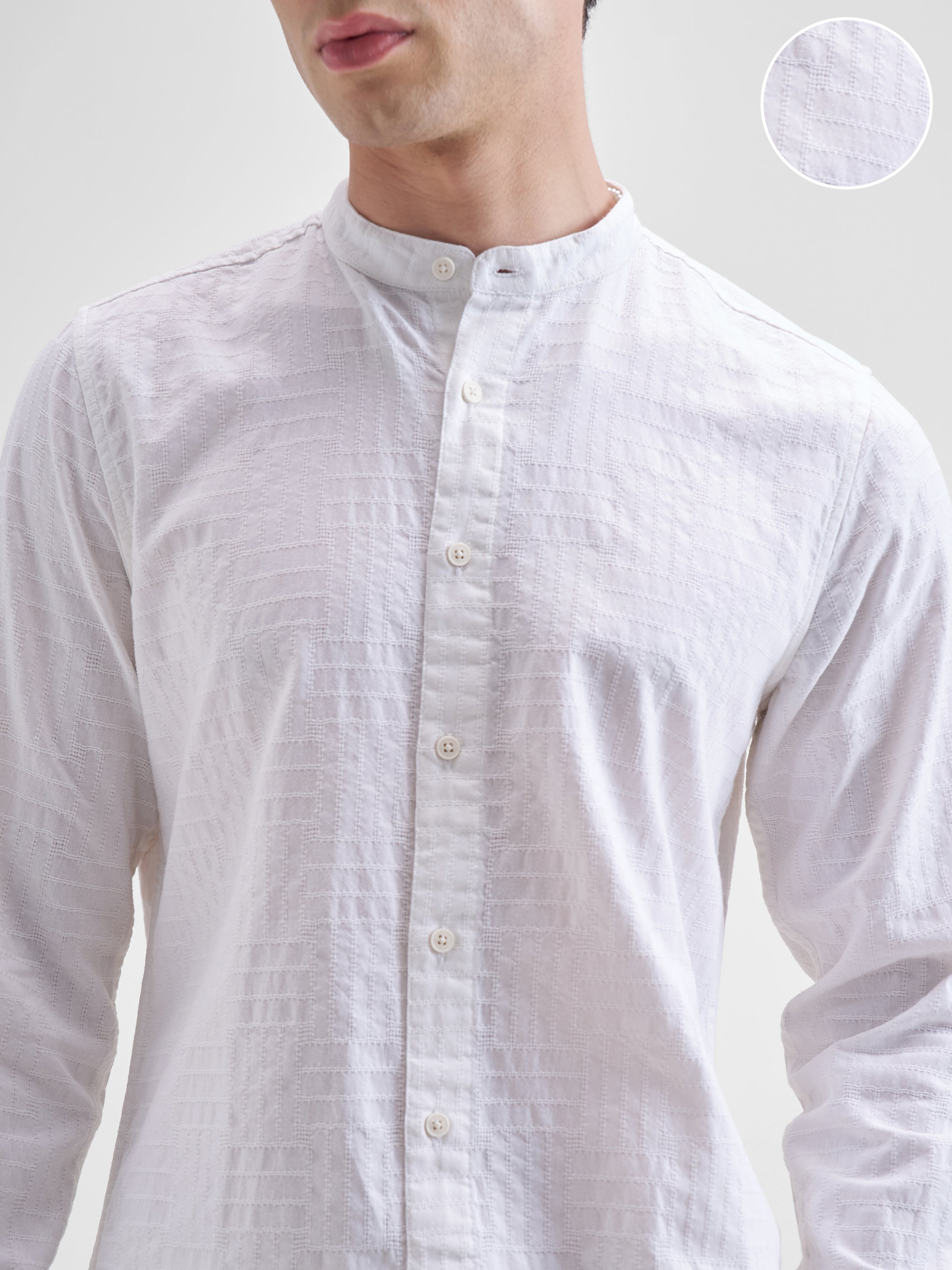 Highlander Men White Self Design Slim Fit Casual Shirt - White - Image 5