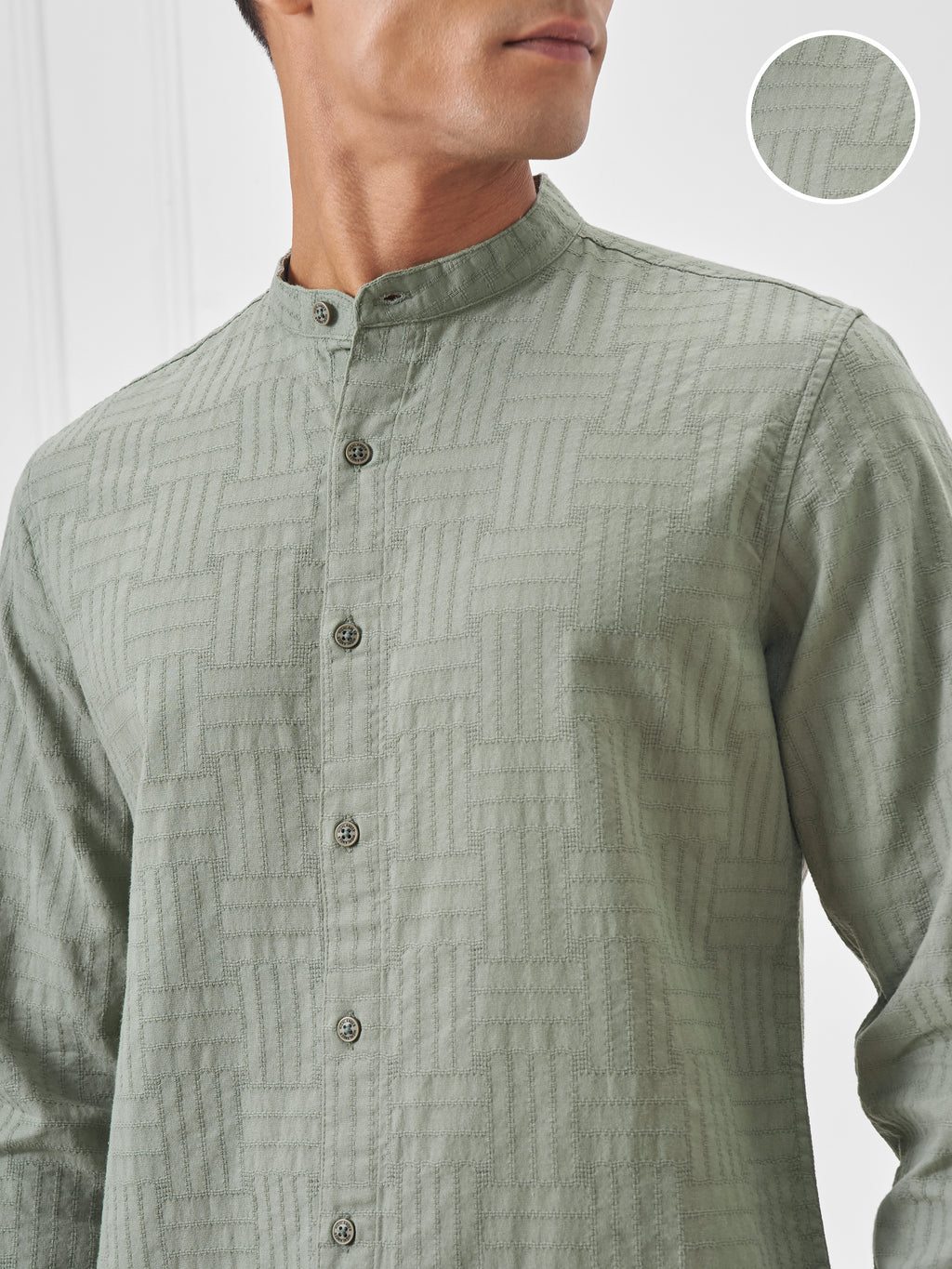 Highlander Men Green Self Design Slim Fit Casual Shirt - Green - Image 5