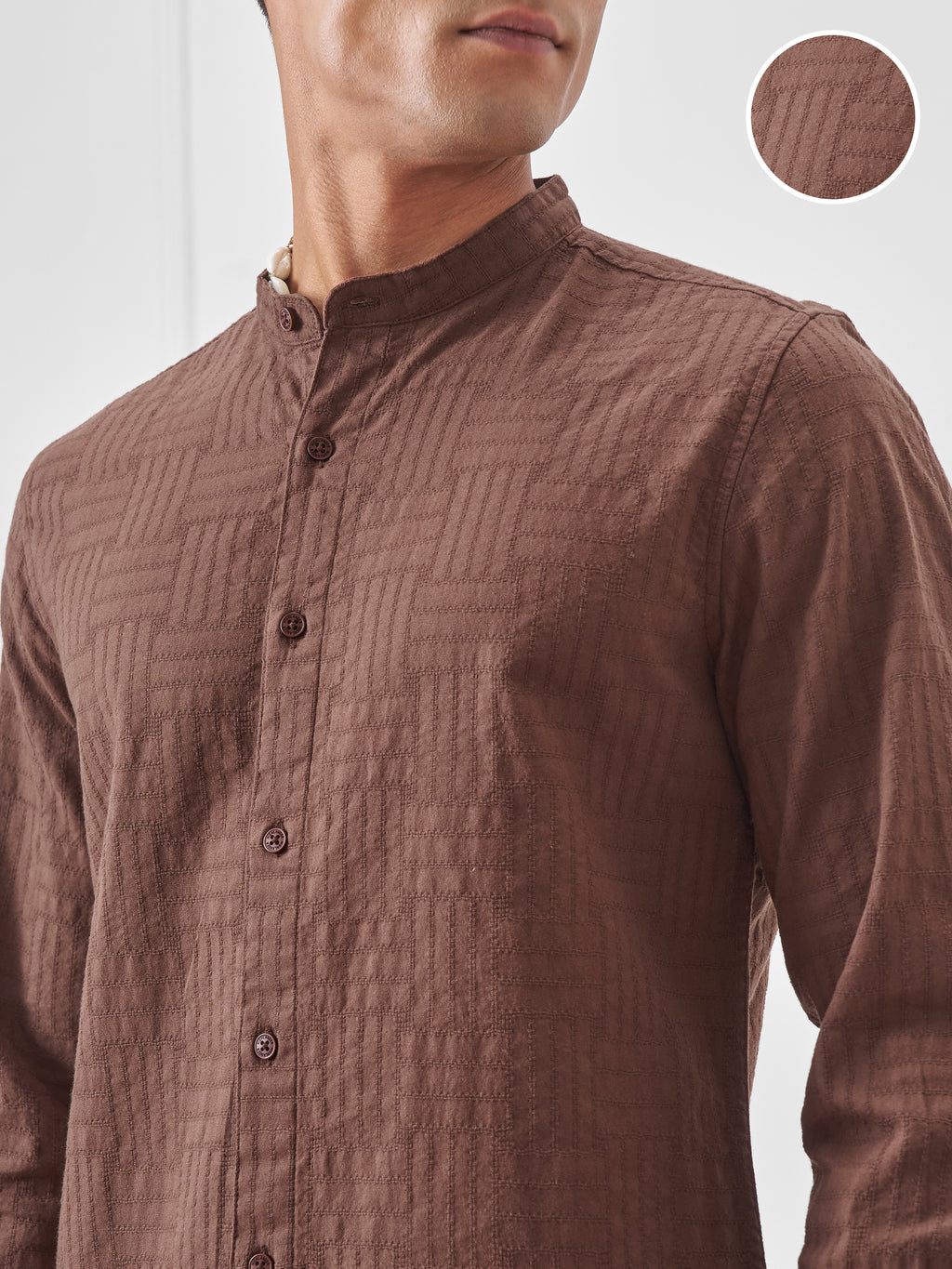 Highlander Men Brown Self Design Slim Fit Casual Shirt - Brown - Image 5