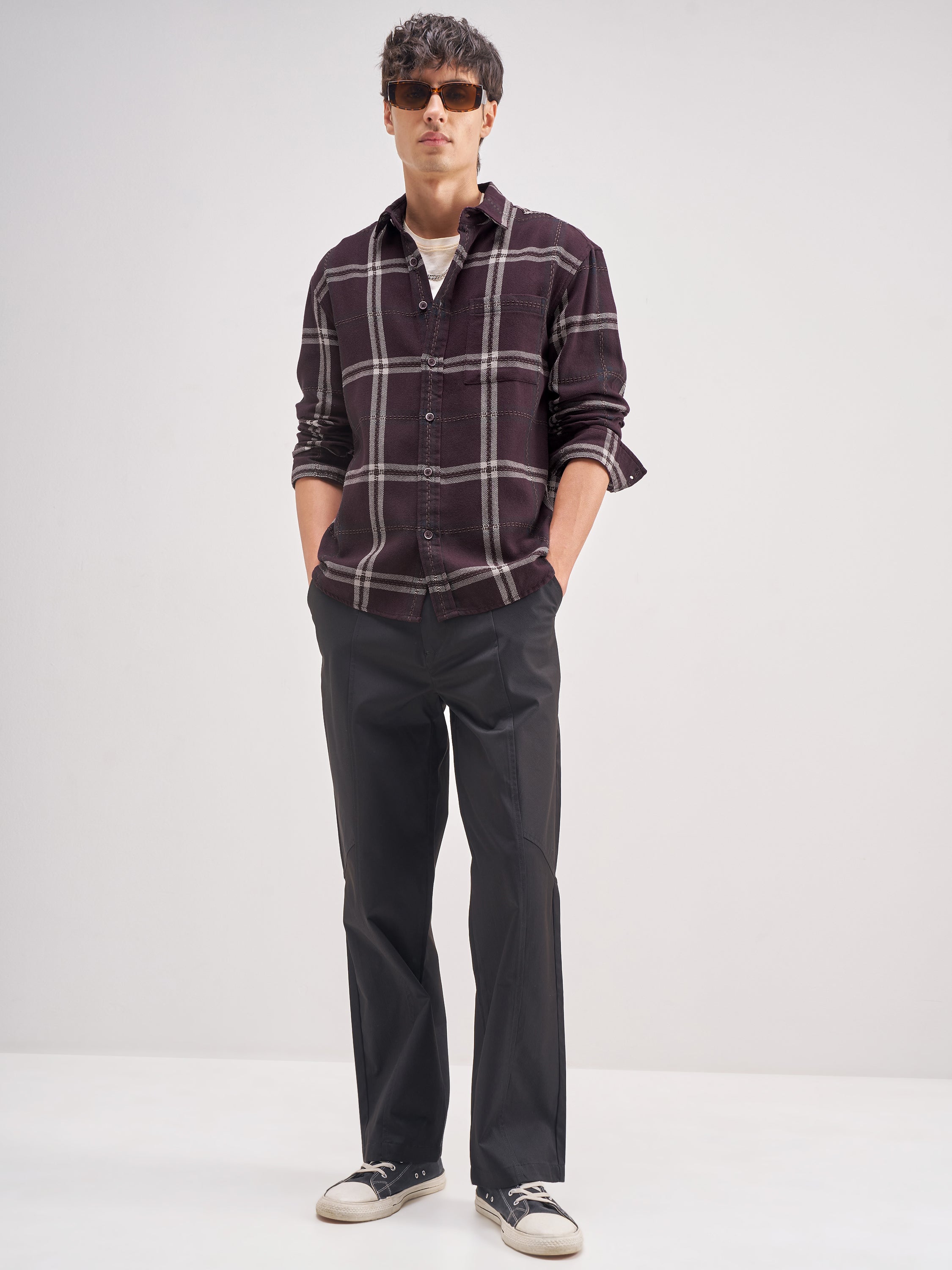 Highlander Men Maroon Checked Relaxed Fit Casual Shirt - Maroon - Image 2
