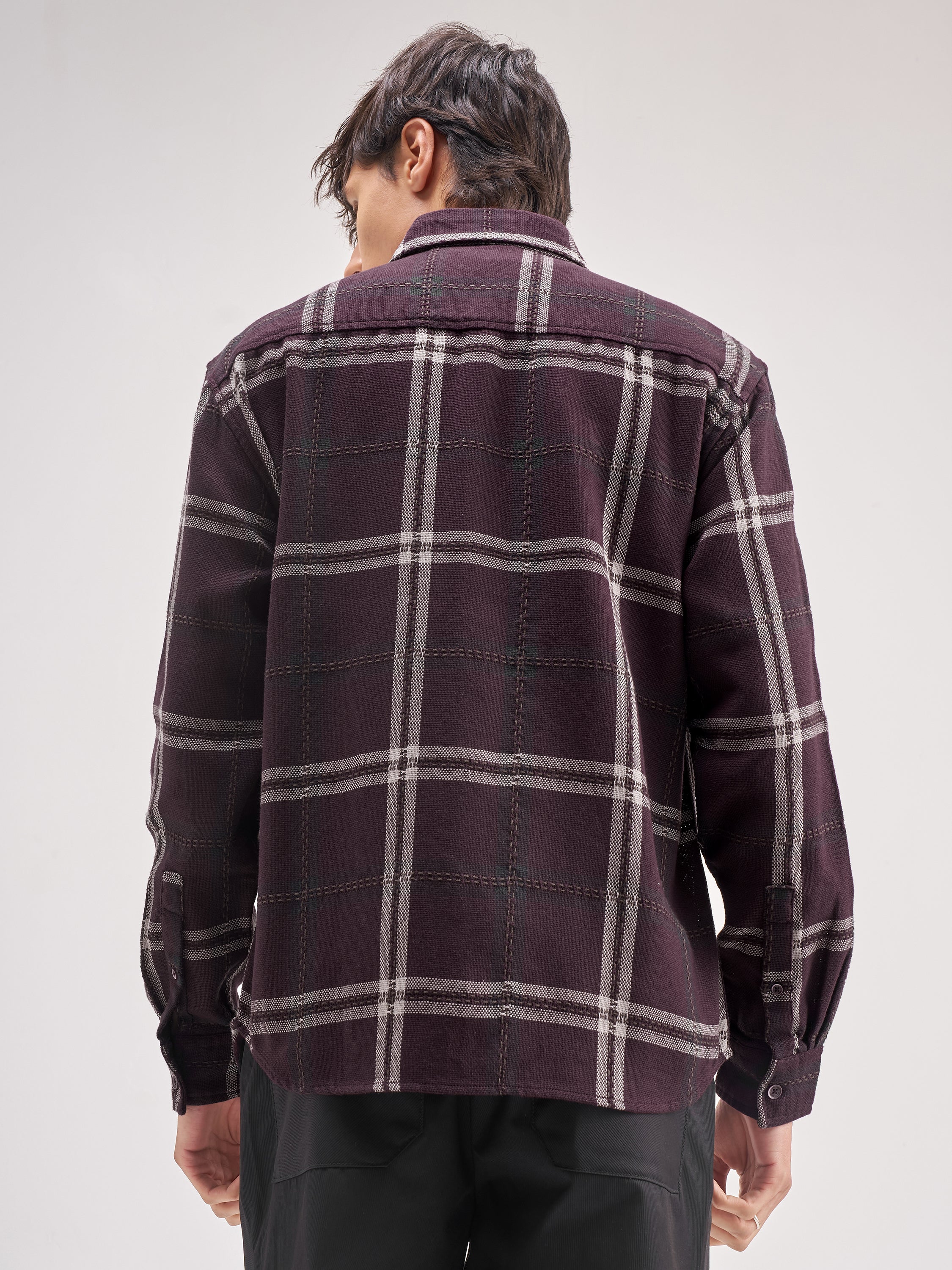 Highlander Men Maroon Checked Relaxed Fit Casual Shirt - Maroon - Image 3
