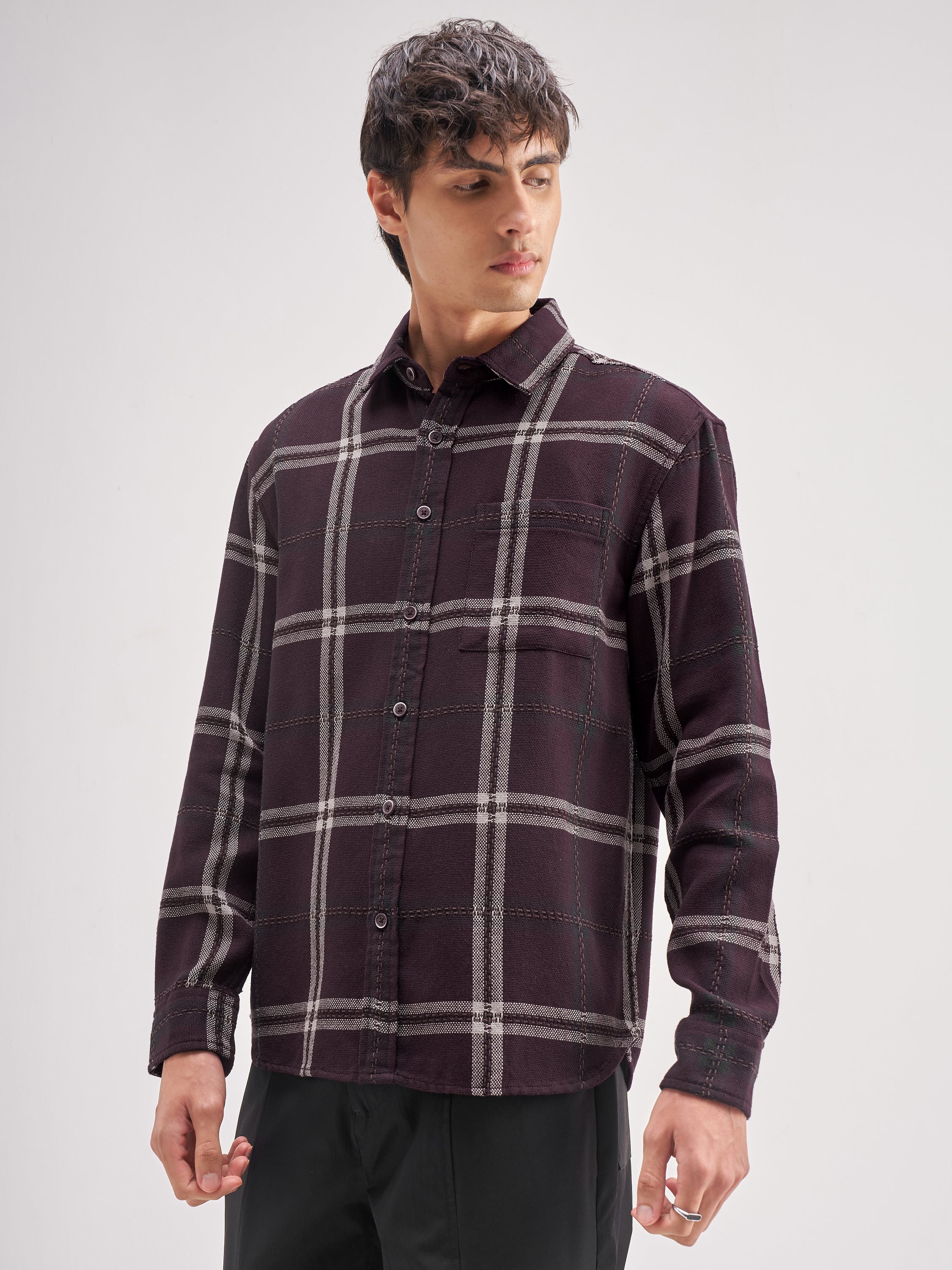 Highlander Men Maroon Checked Relaxed Fit Casual Shirt - Maroon - Image 4