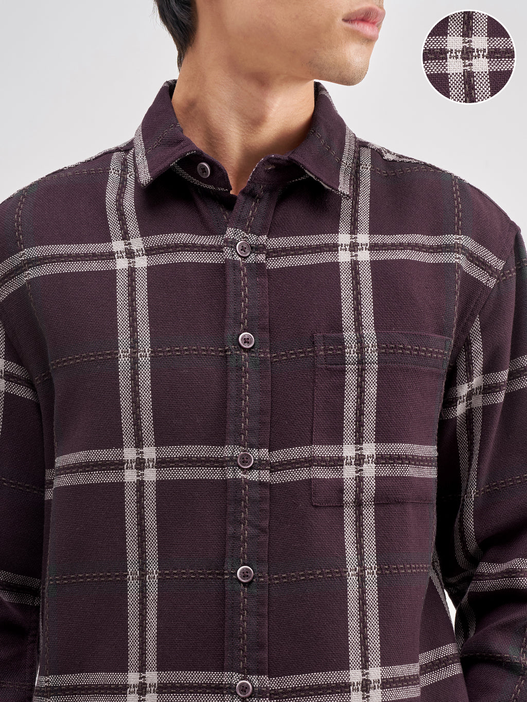 Highlander Men Maroon Checked Relaxed Fit Casual Shirt - Maroon - Image 5