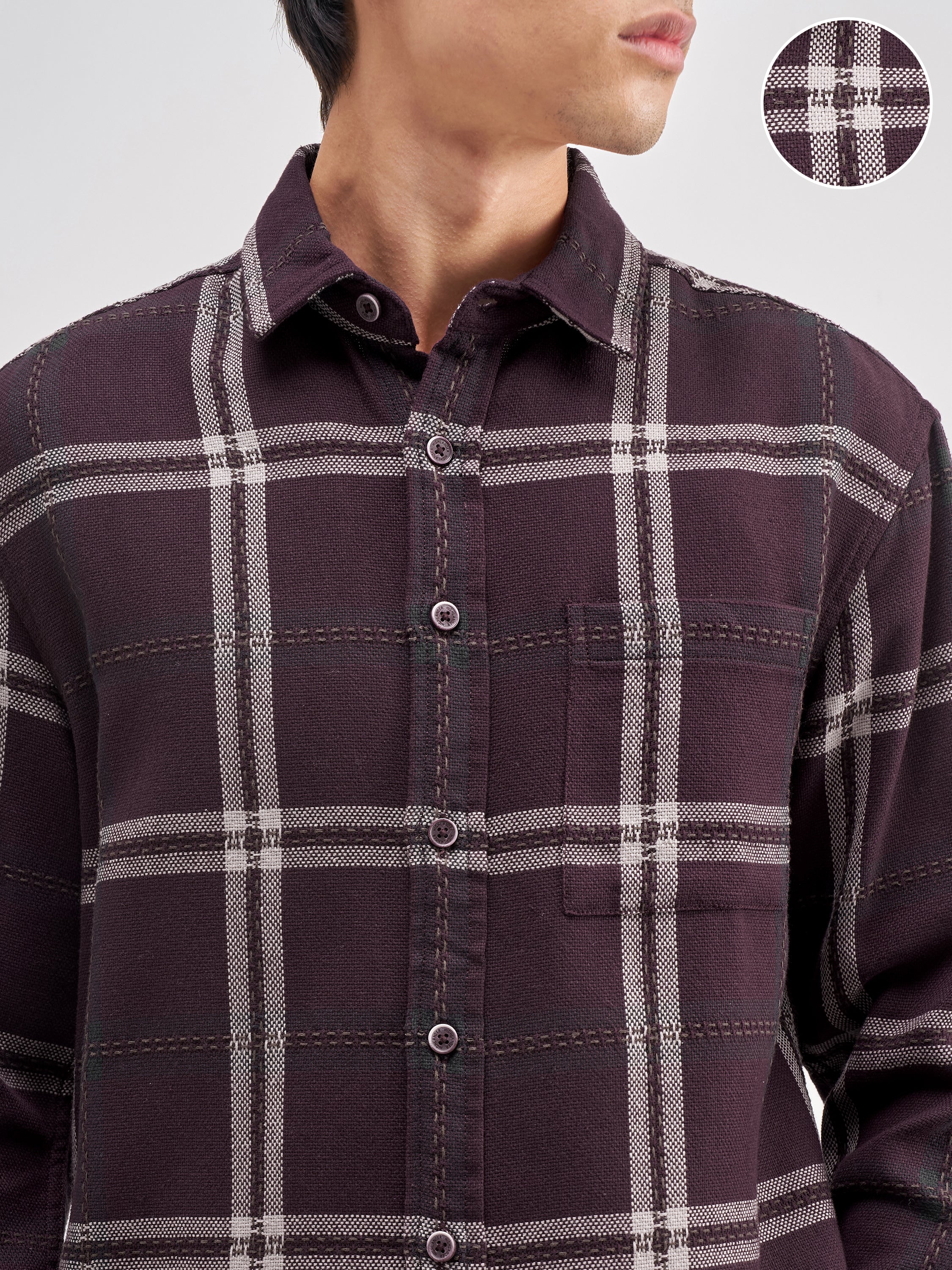 Highlander Men Maroon Checked Relaxed Fit Casual Shirt - Maroon - Image 5