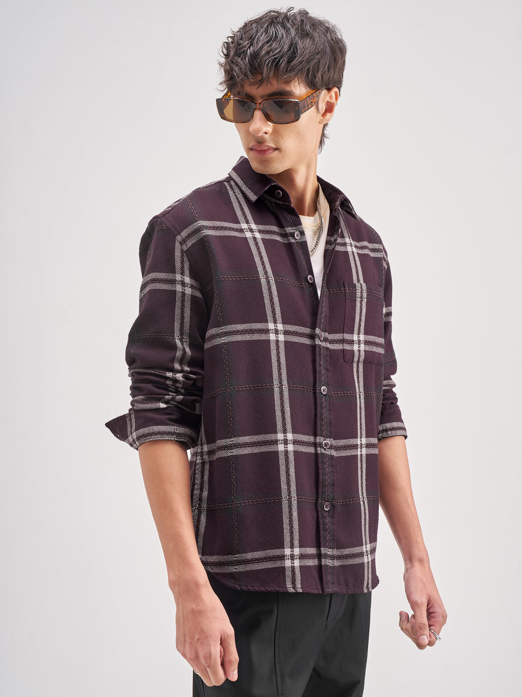 Highlander Men Maroon Checked Relaxed Fit Casual Shirt - Maroon - Image 6