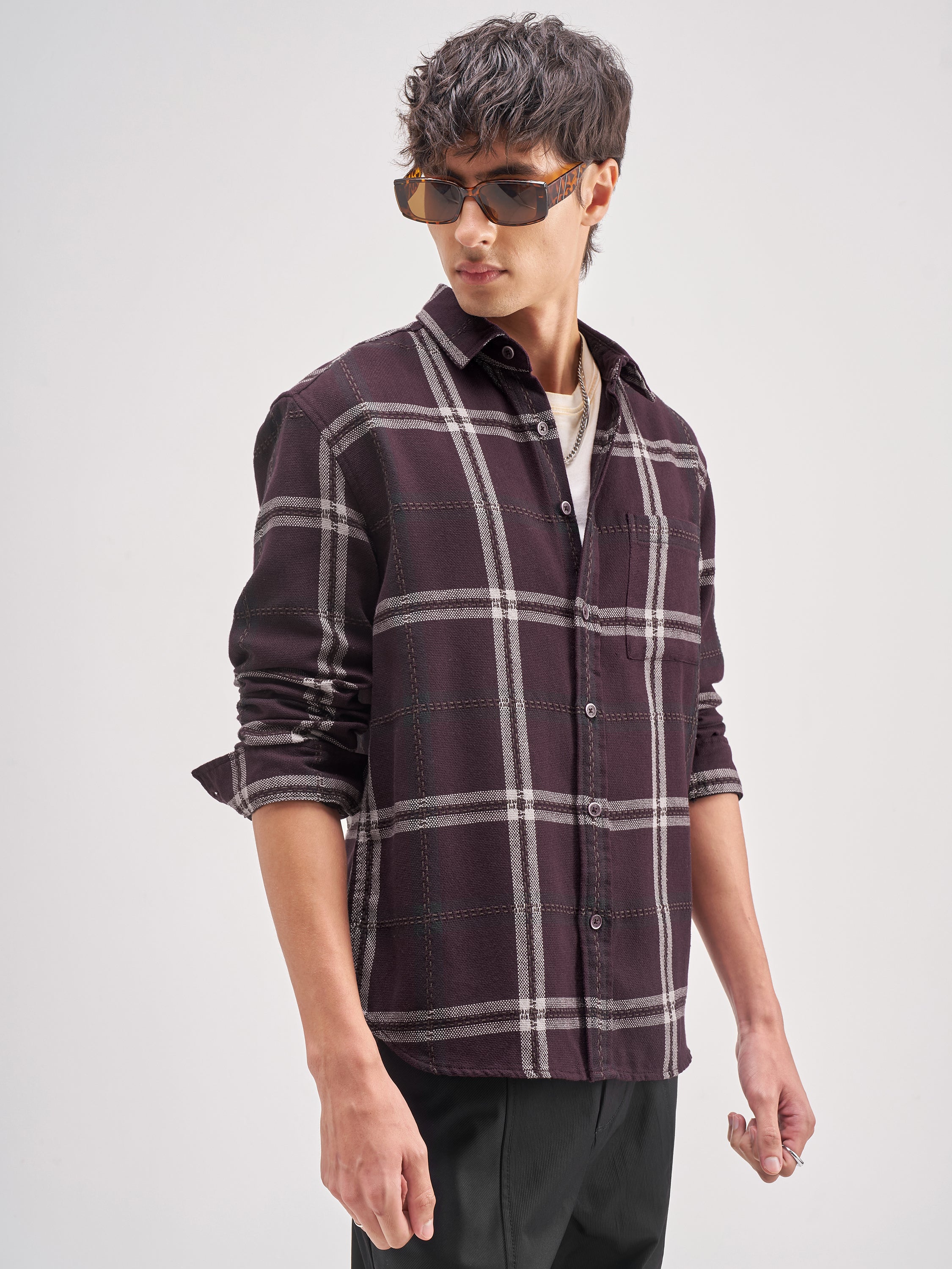 Highlander Men Maroon Checked Relaxed Fit Casual Shirt - Maroon - Image 6