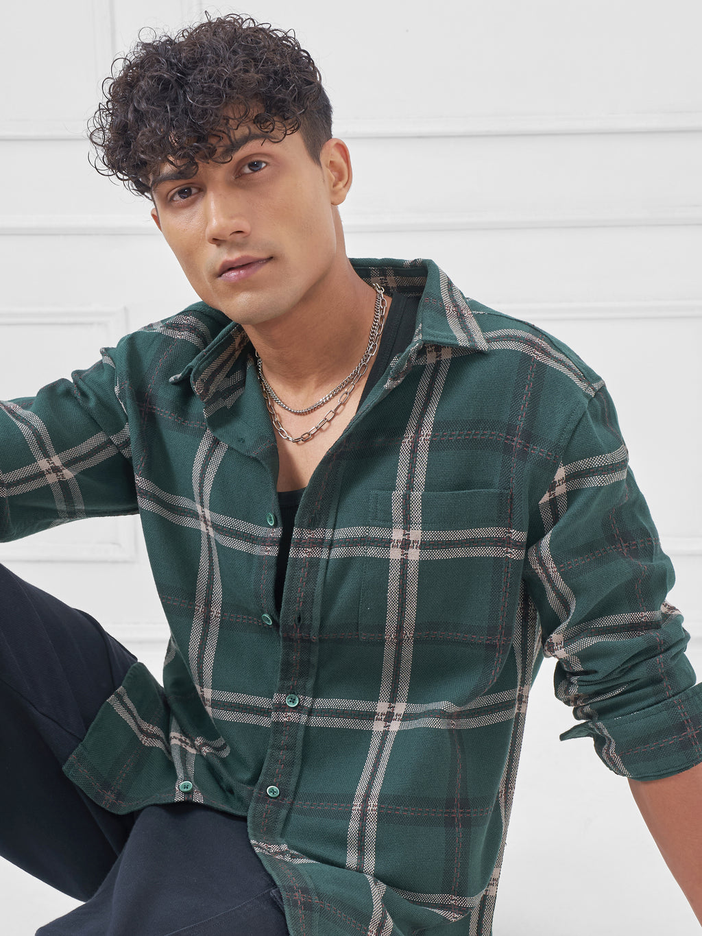 Highlander Men Green Checked Relaxed Fit Casual Shirt - Green - Image 1