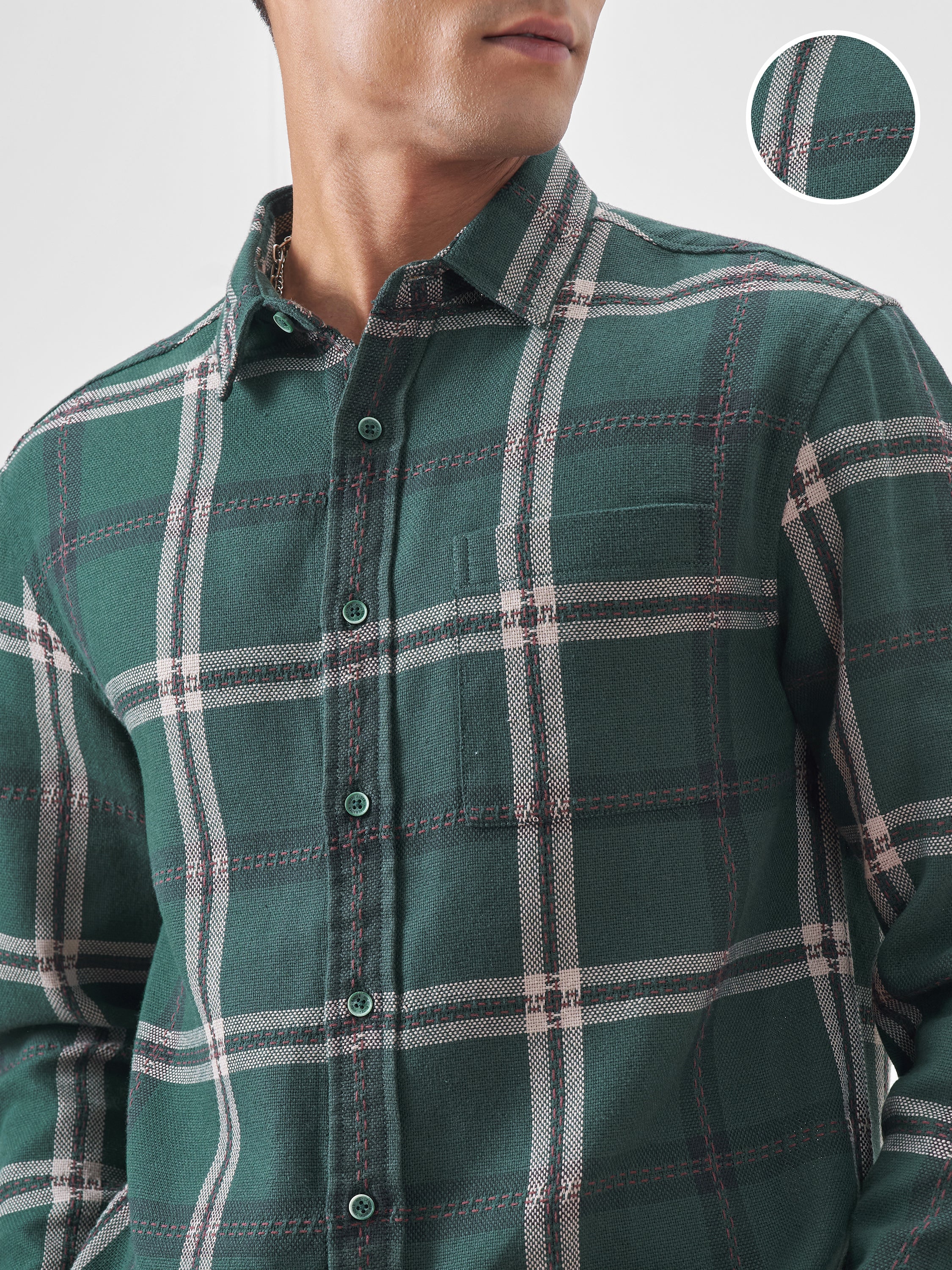 Highlander Men Green Checked Relaxed Fit Casual Shirt - Green - Image 5