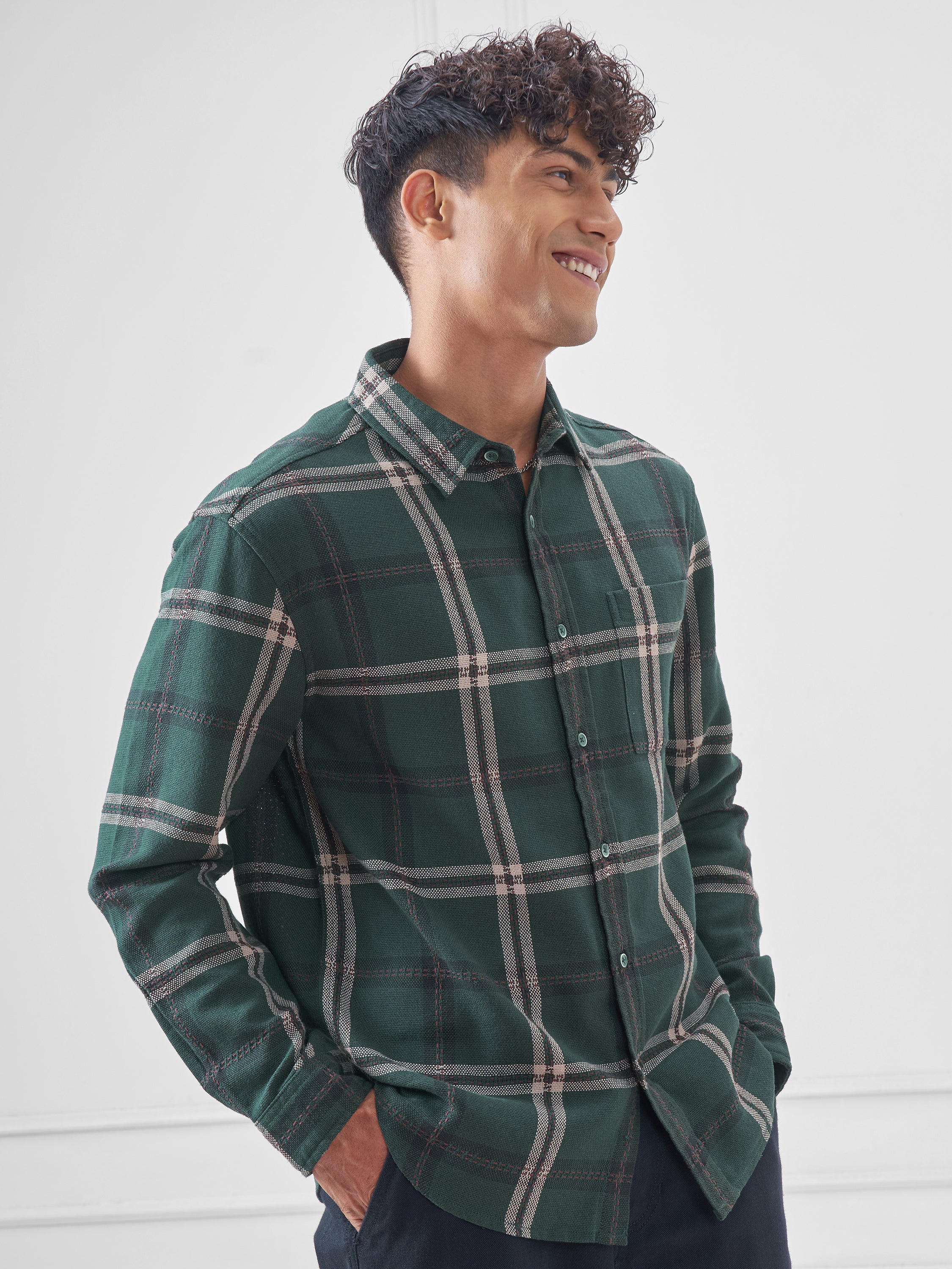 Highlander Men Green Checked Relaxed Fit Casual Shirt - Green - Image 6