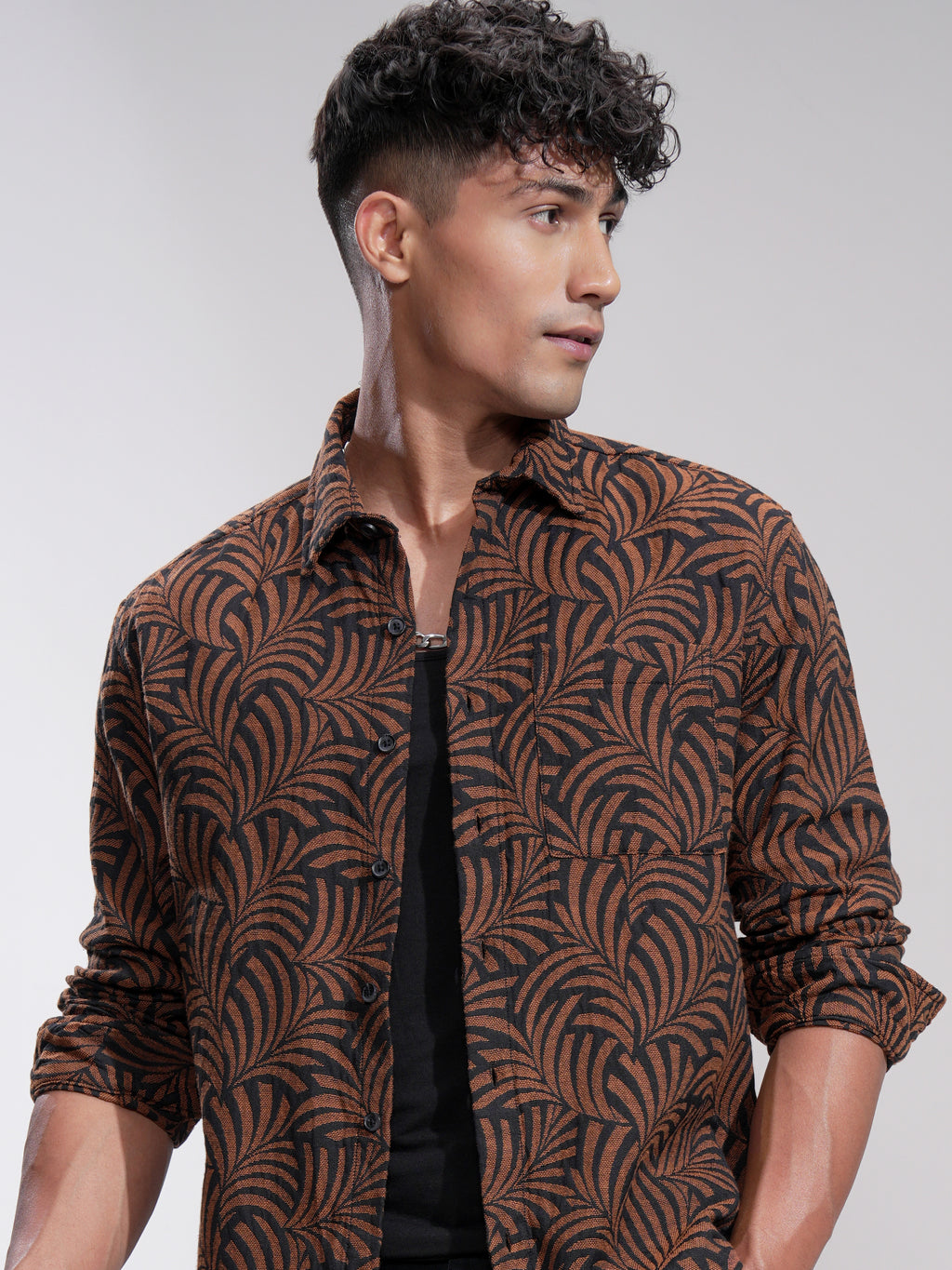 Highlander Men Rust Printed Relaxed Fit Casual Shirt - Rust - Image 1
