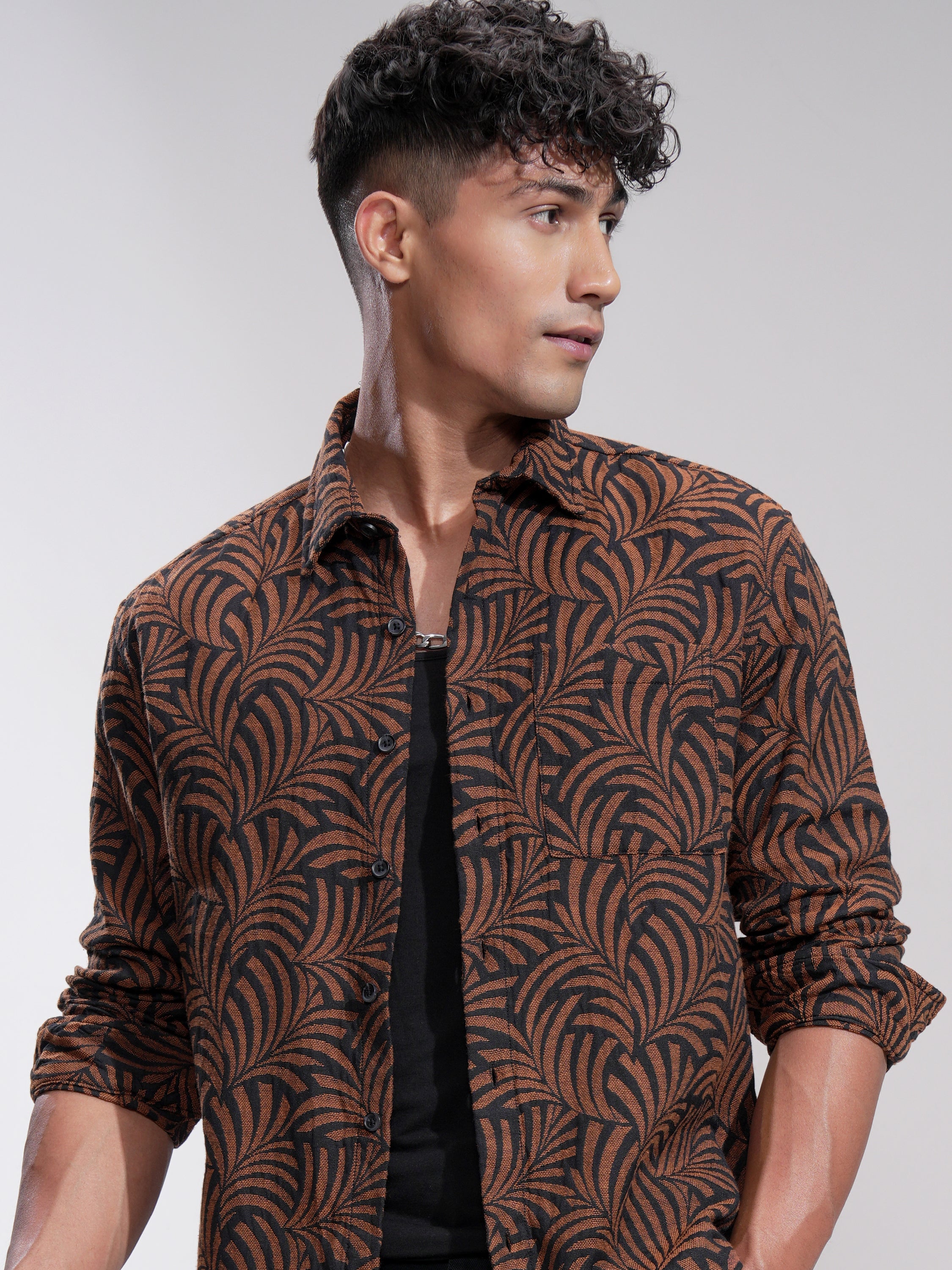 Highlander Men Rust Printed Relaxed Fit Casual Shirt - Rust - Image 1
